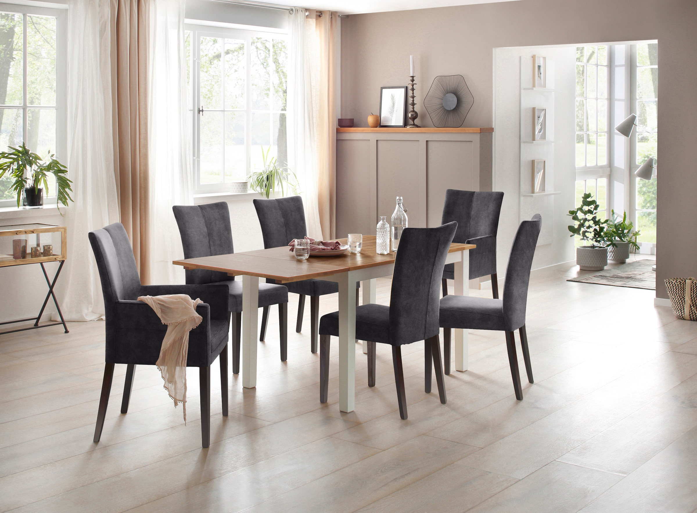 Home affaire 4-Fußstuhl »Aspen«, (Set), 2 St., Samtvelours, Beine aus massiver Buche, wengefarben lackiert