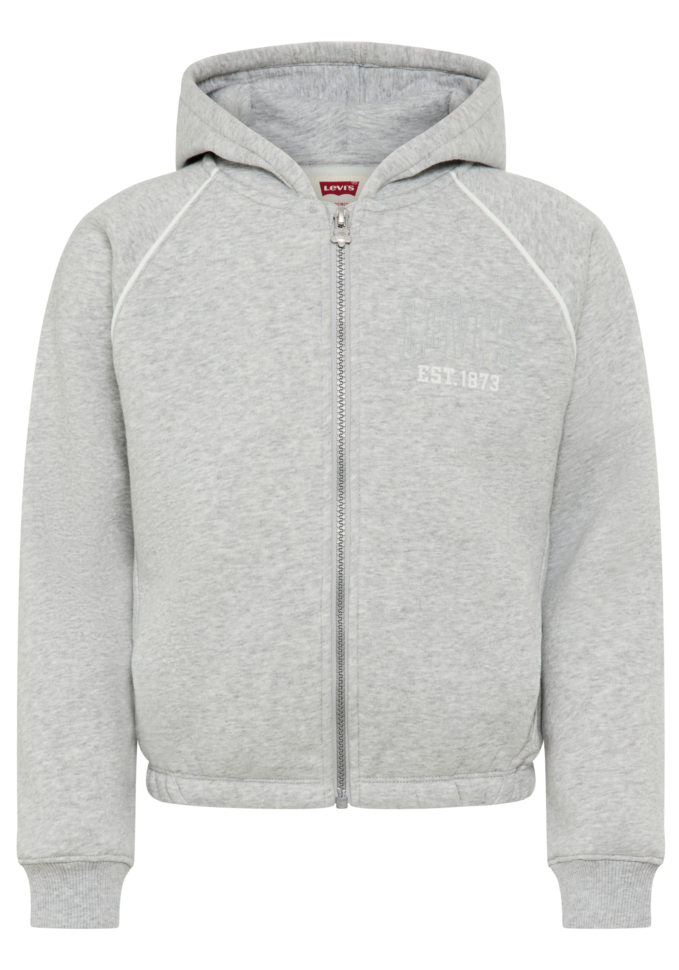 LEVI'S KIDS Mädchen Kapuzensweatjacke, grau, Gr. 4, angeraute Sweatware, Obermaterial: 60% Baumwolle, 40% Polyester, Sweatjacken, Mit Raglanärmel