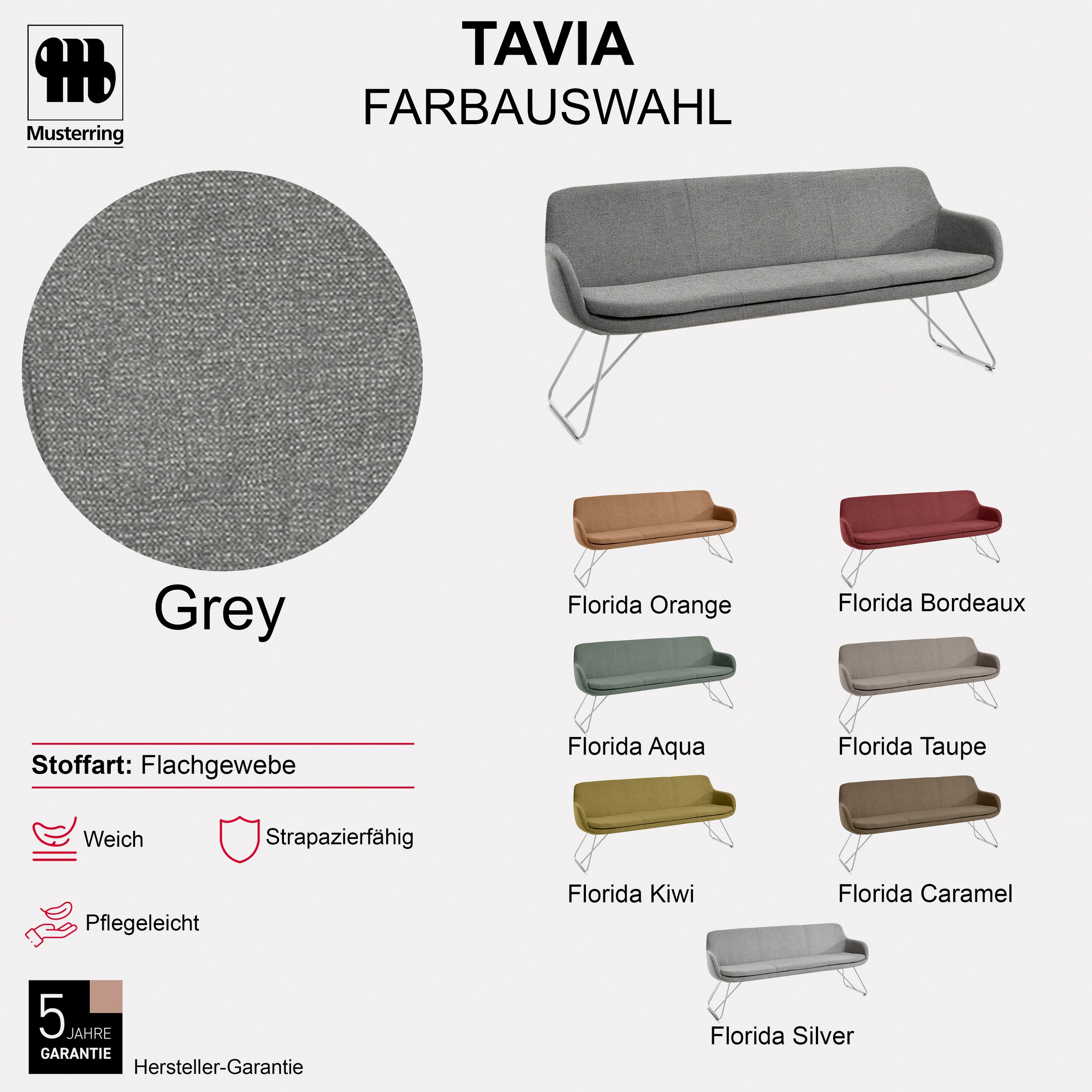 Musterring Tavia Upholstered Dining Bench grey 220cm 6