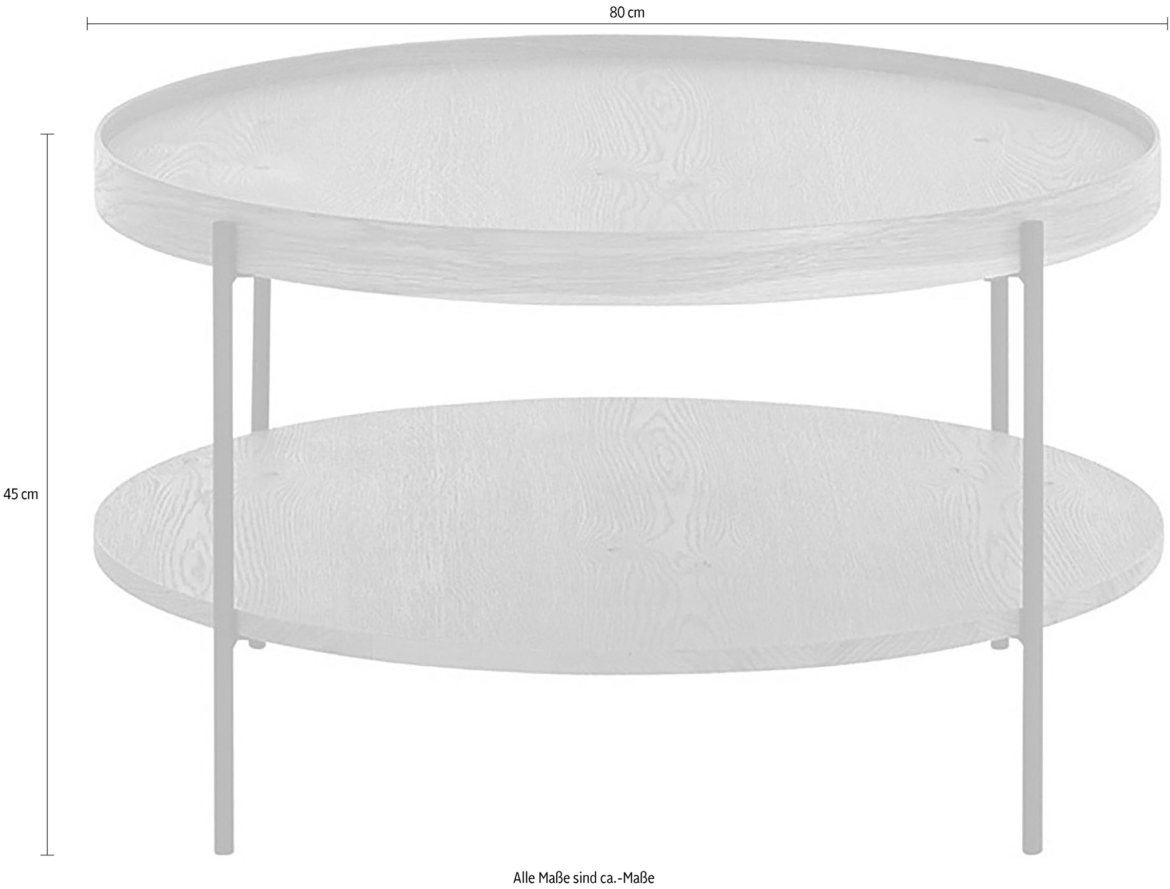 MCA furniture Couchtisch »ARENAL Beistelltisch«, Eiche furniert, mit Ablageplatte, Belastbarkeit 20 kg