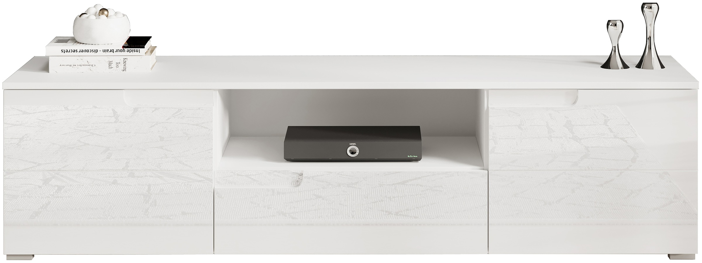 Thumbnail - HBZ Lowboard "Spice weiß Hochglanz, TV Schrank bis 65 Zoll, BxHxT 165x42x40 cm" 1 Stk. tlg. Mit 2 Türen, 1 Schubkasten, ...