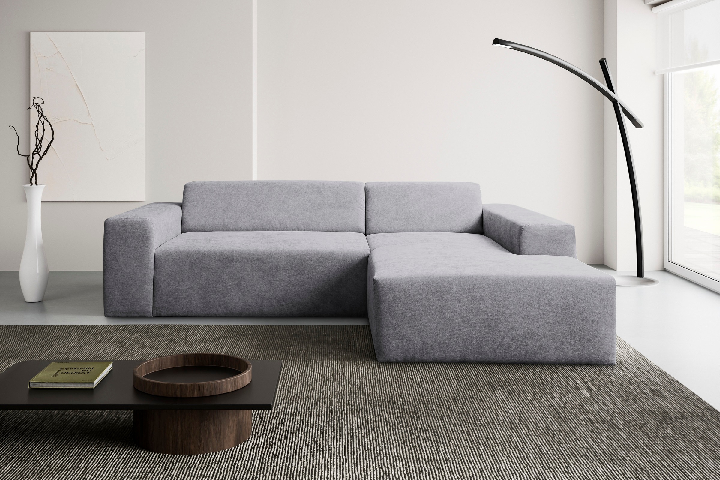 WERK2 Ecksofa "Zeus-L 253 cm breit, bequemes Cord-Sofa in L-Form, urbanes Design" Organische curvy-trend Couch mit großer Komfort-Ottomane
