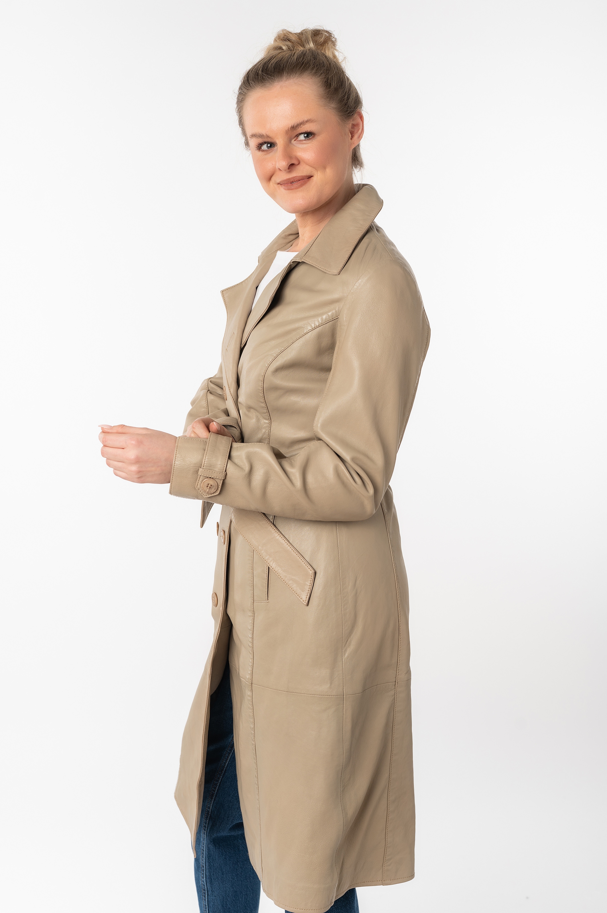 Mauritius Ledermantel »GWTaruh OT«, (2 tlg.), femininer Leder-Trenchcoat mit Bindegürtel