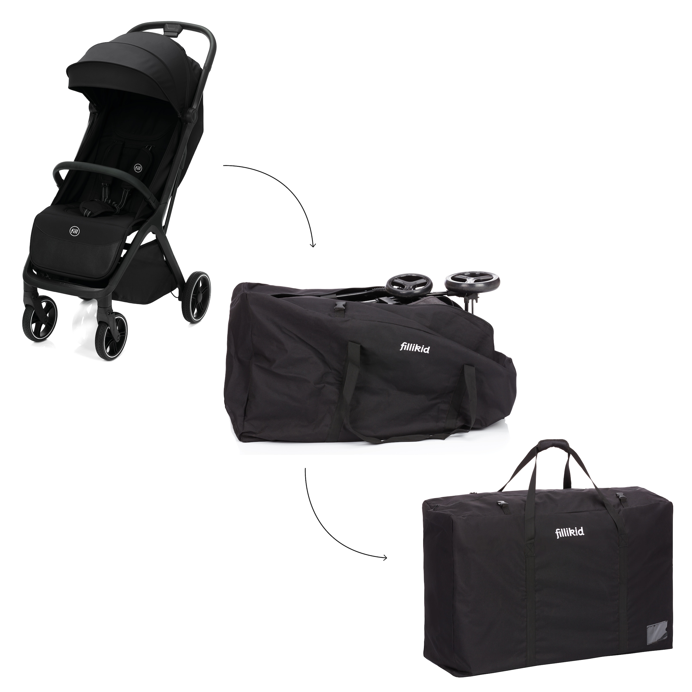 Fillikid Kinderwagen-Transporttasche »BIG 80x60x45 cm, schwarz«
