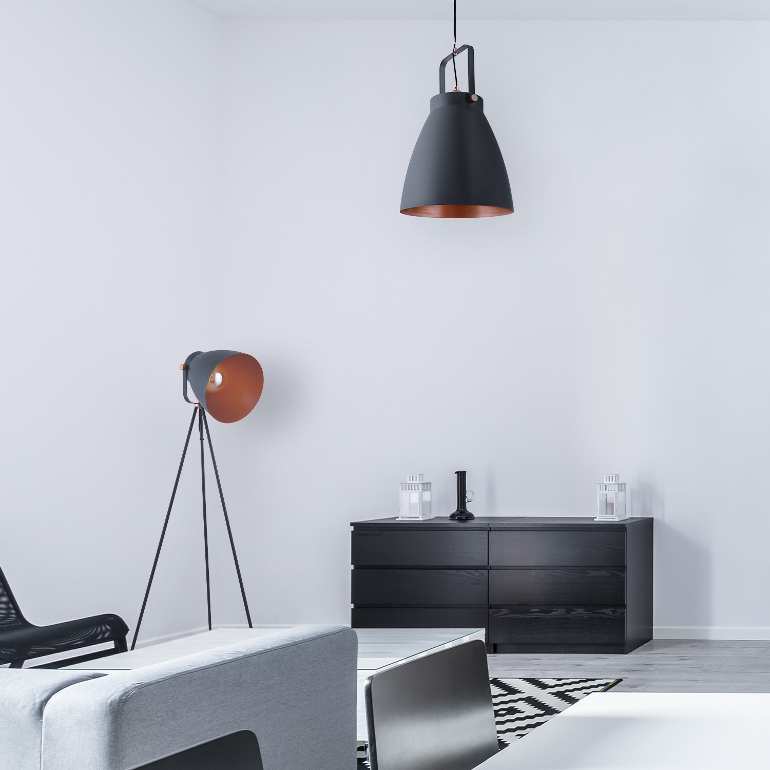 Paco Home Pendelleuchte »BOONE PD«, 1 flammig, Leuchtmittel E27 | ohne Leuchtmittel, Stehleuchte Modern Wohnzimmer Industrial Scheinwerfer Design E27