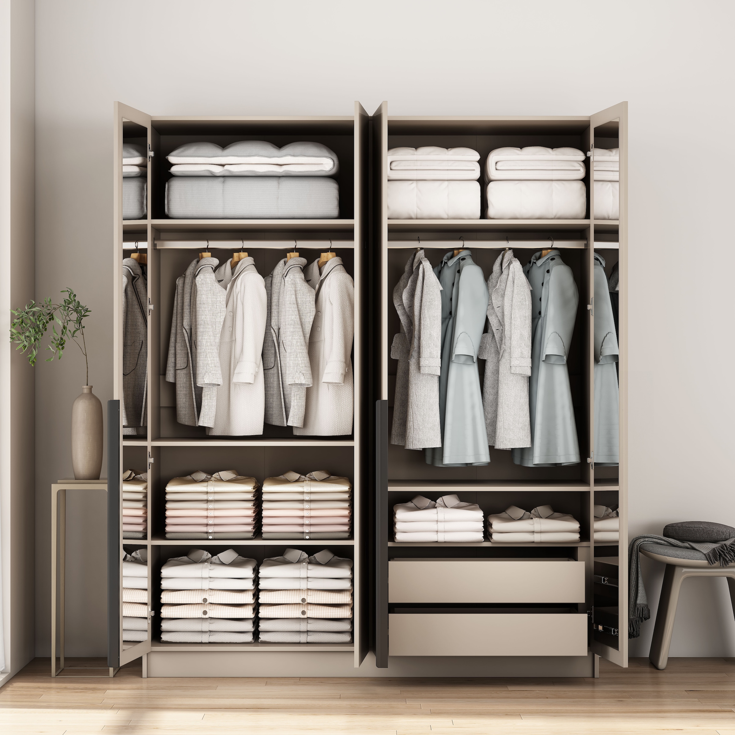 OTTO home Kleiderschrank »Annor Schlafzimmerschrank Breite 162cm hochglanz Schrank Garderobe« Drehtürenschrank mit perfekter Innenausstattung - elegante Türgriffe