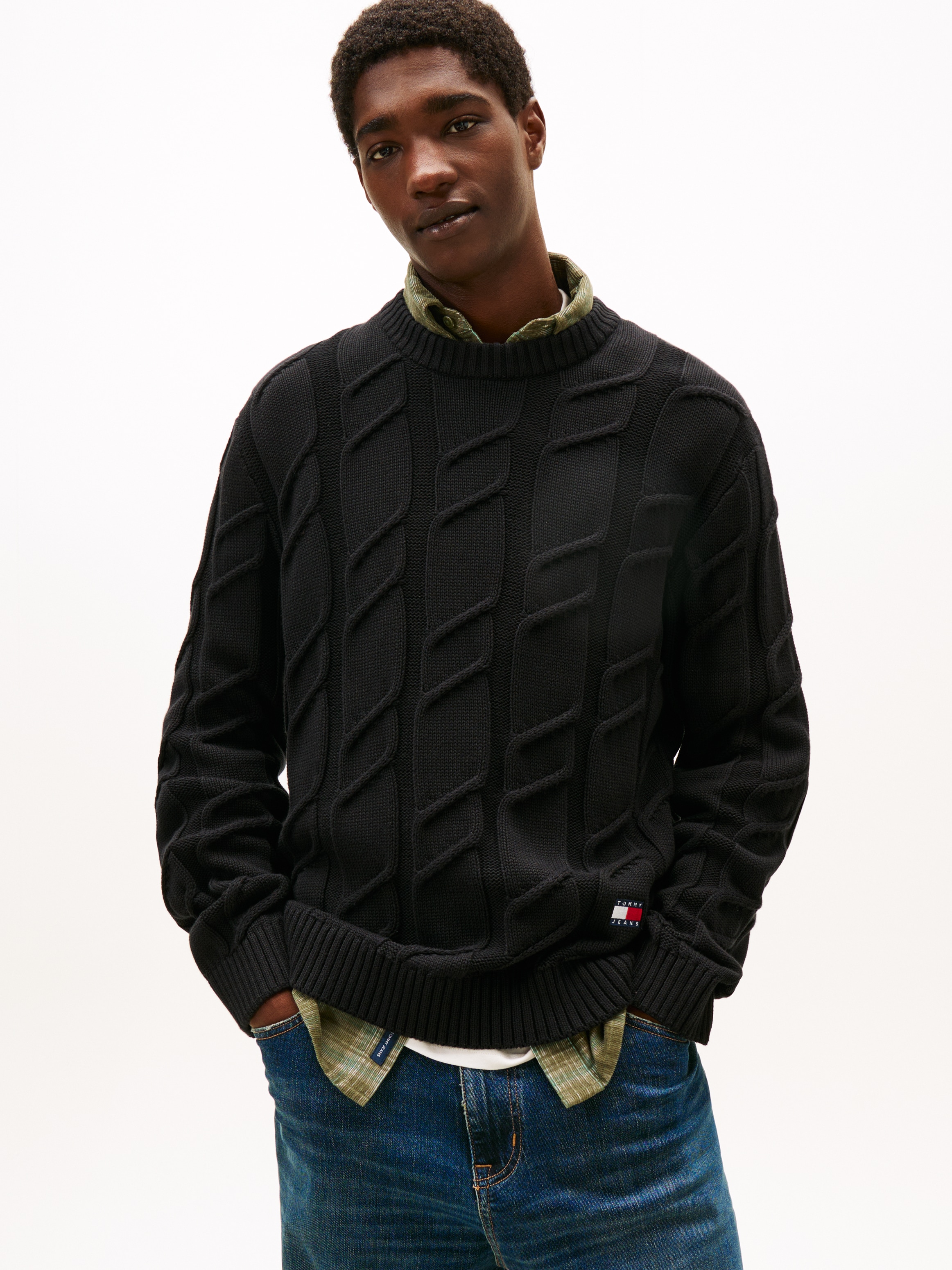 Tommy Jeans Rundhalspullover "TJM REG CHUNKY CABLE" Grobstrick mit Zopfmust günstig online kaufen