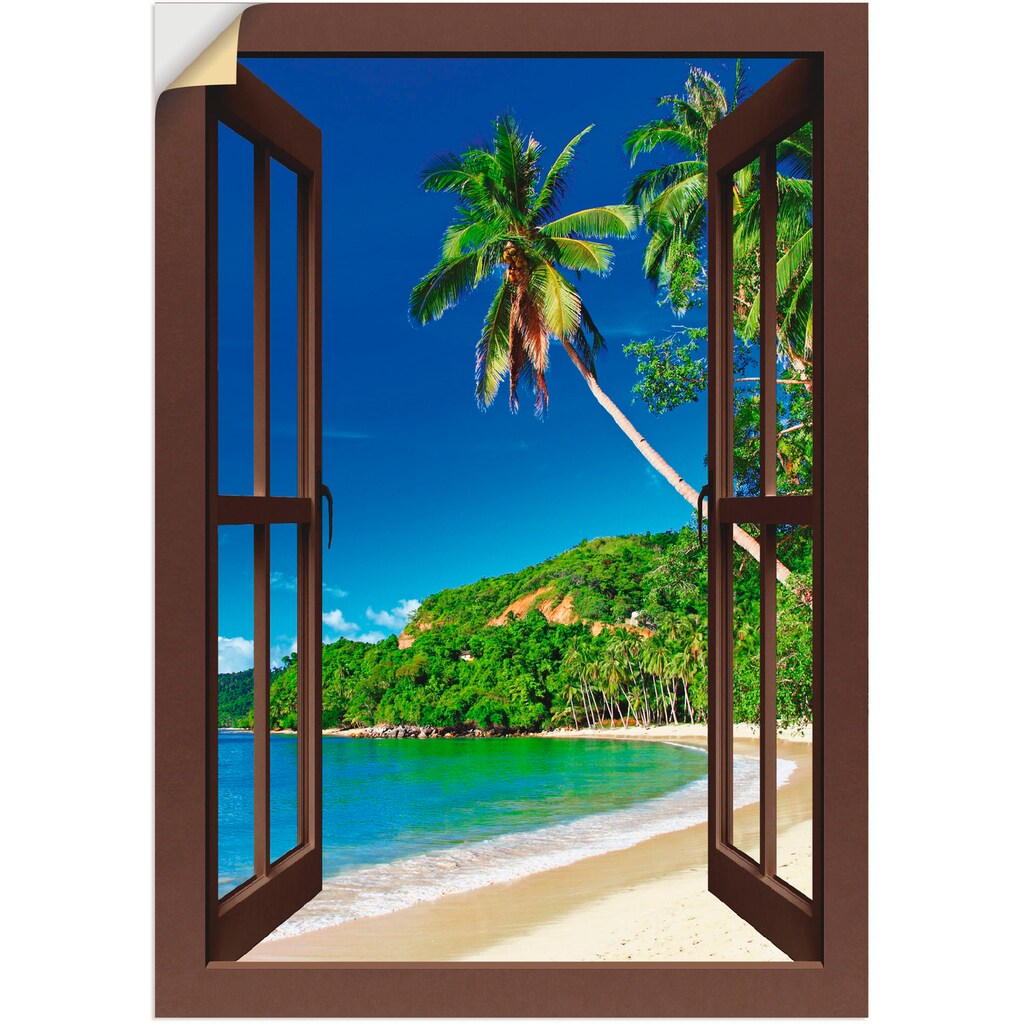 Wohnen Wohnaccessoires Artland Wandbild »Fensterblick Paradies«, Fensterblick, (1 St.), in vielen Größen & Produktarten - Alubil