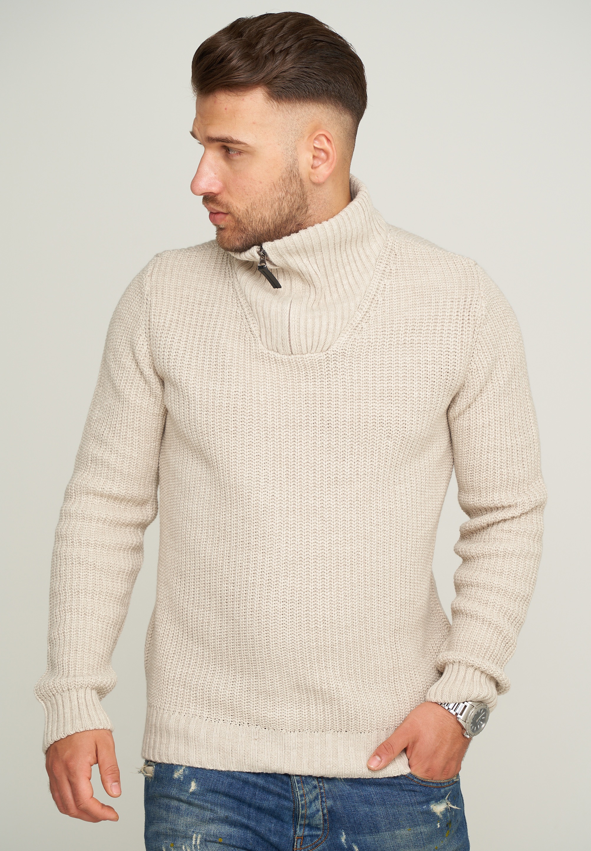 behype Strickpullover "MKZIP78", mit praktischer Reißverschlussleiste günstig online kaufen