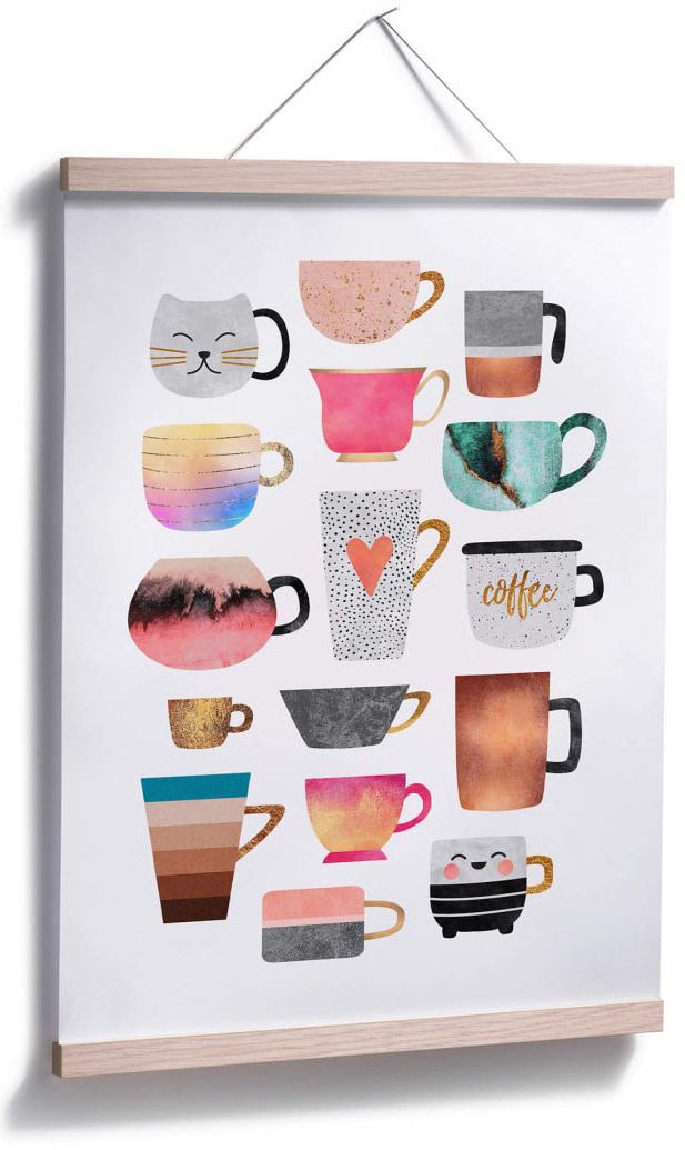 Wall-Art Poster »Kaffeetassen Bunt«, Geschirr & Besteck, (1 St.), Poster ohne Bilderrahmen
