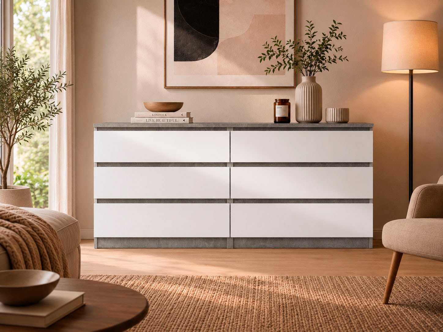 Home affaire Kommode "Naia, 6 Schubladen im skandinavischen Design, Breite 158 cm" Viel Stauraum mit griffloser Front, in mehreren Farben