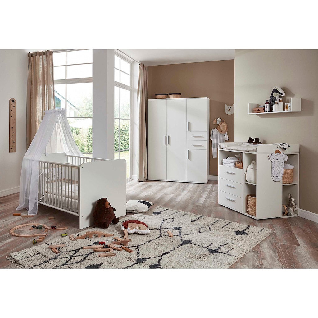 BMG Möbel Babyzimmer-Komplettset »Lea«, (Set, 6 St., Bett, Wickelkommode, Unterbauregal, Schrank, Wandboard)