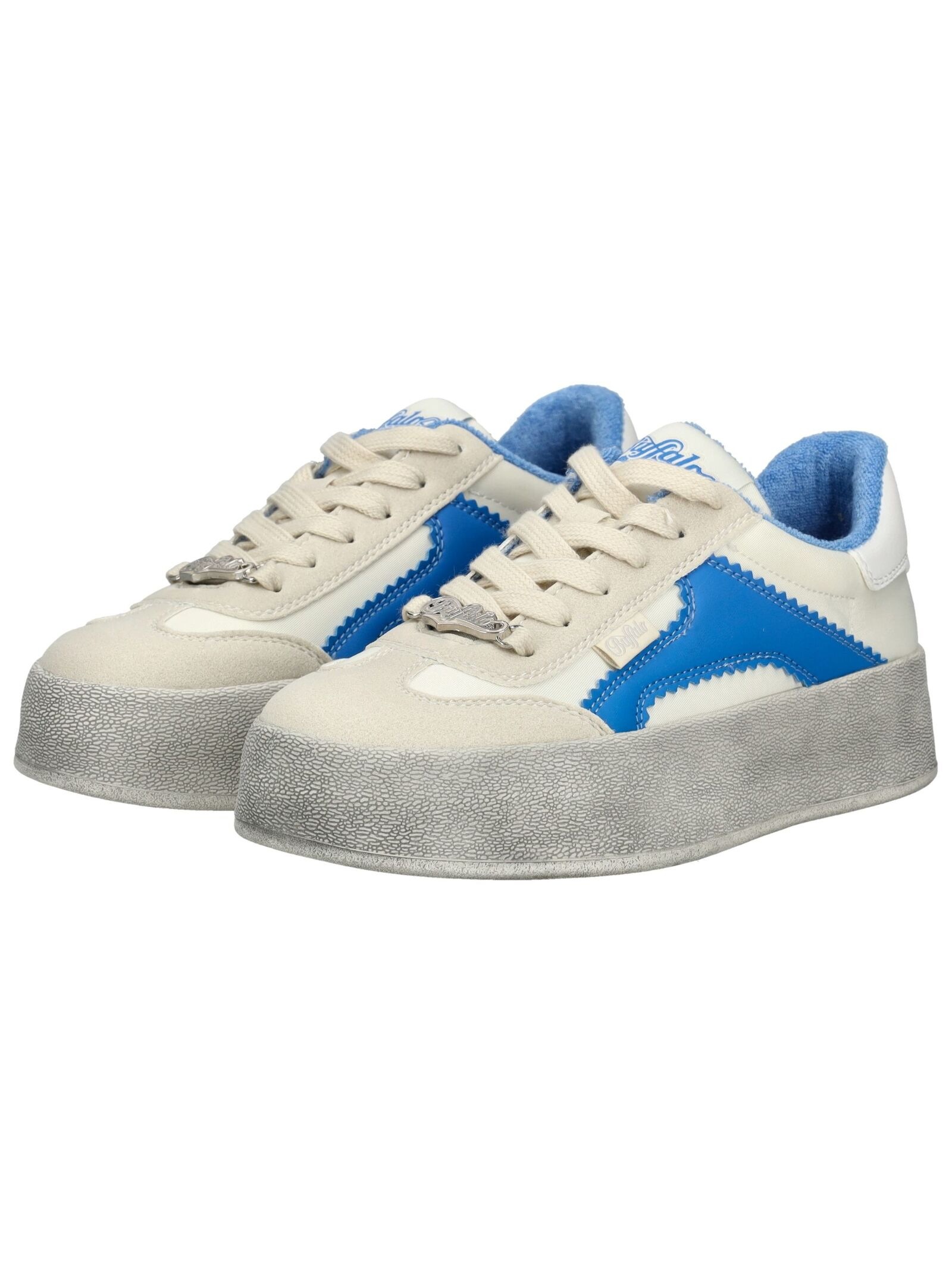 Sneaker BUFFALO "Buffalo Sneaker Lederimitat", Damen, Gr. 39, weiß (weiß, blau), Lederimitat, Schuhe Sneaker 6