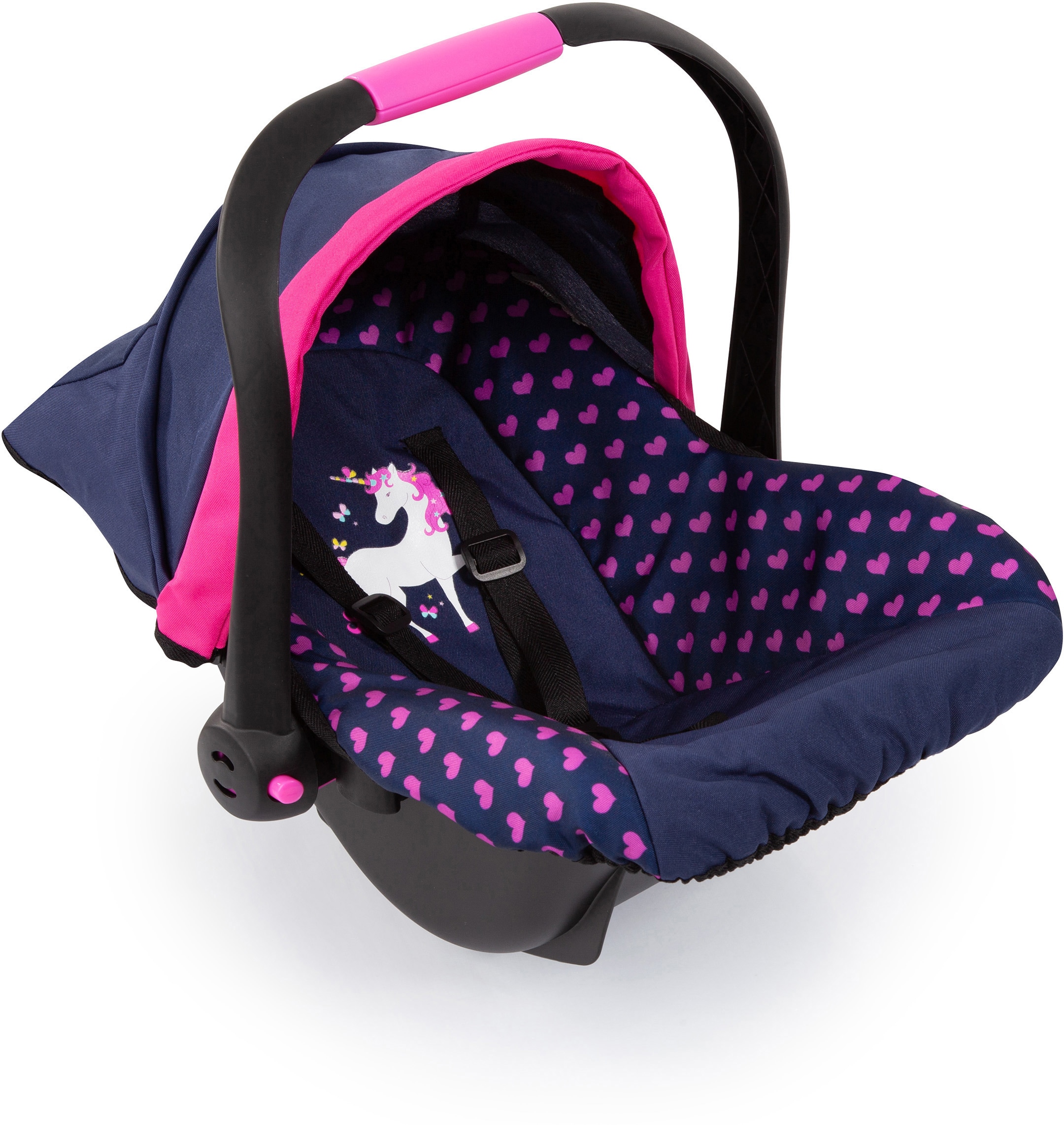 Bayer Puppen Autositz »blau/pink Einhorn«, mit Dach