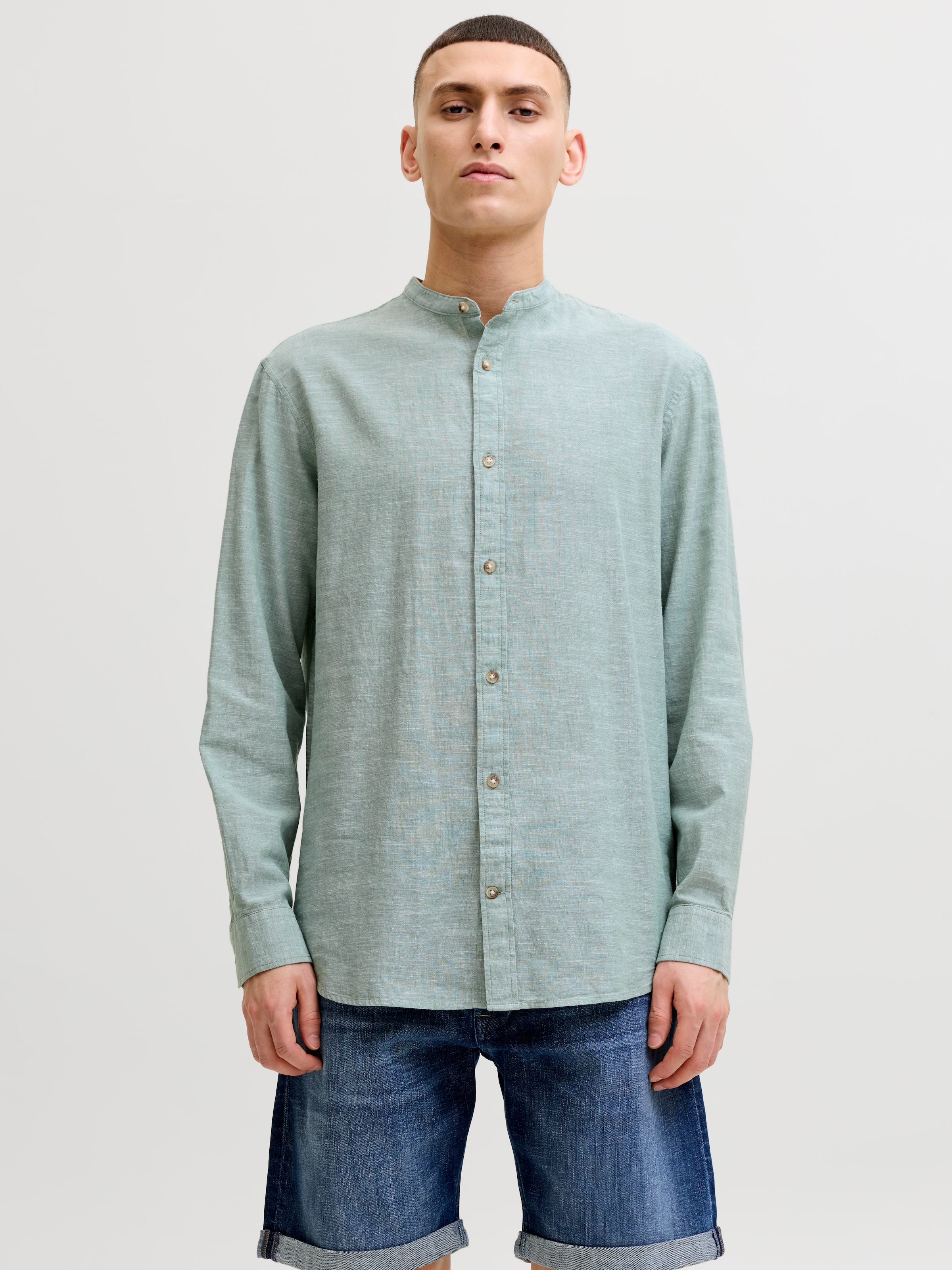 Jack & Jones Langarmhemd "JJESUMMER LINEN BLEND BAND SHIRT L/S SN" Baumwoll günstig online kaufen