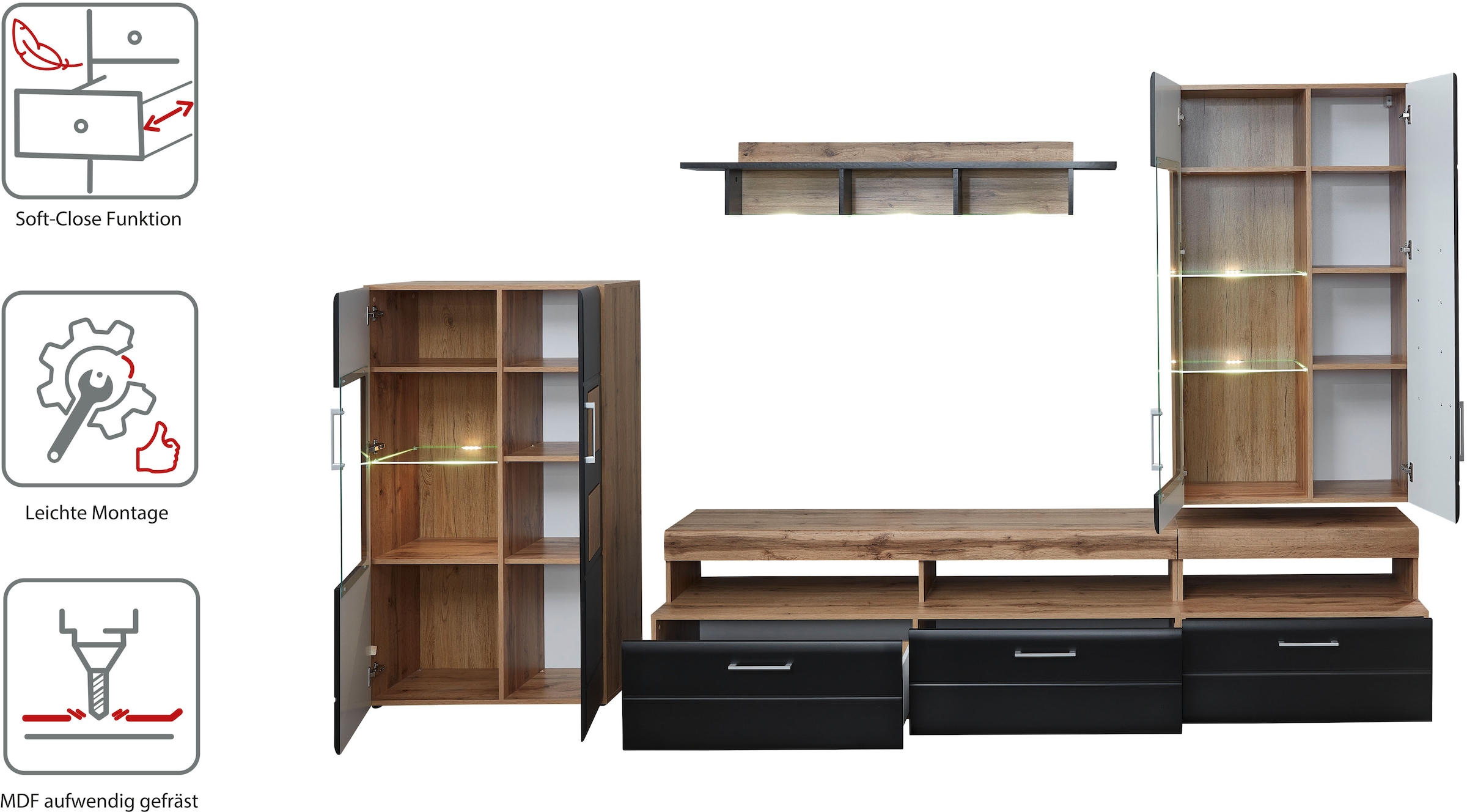 Innostyle Wohnwand »Sonate, TOPSELLER!«, (Komplett-Set, 5 St., Wohnwand), inkl. LED-Beleuchtung