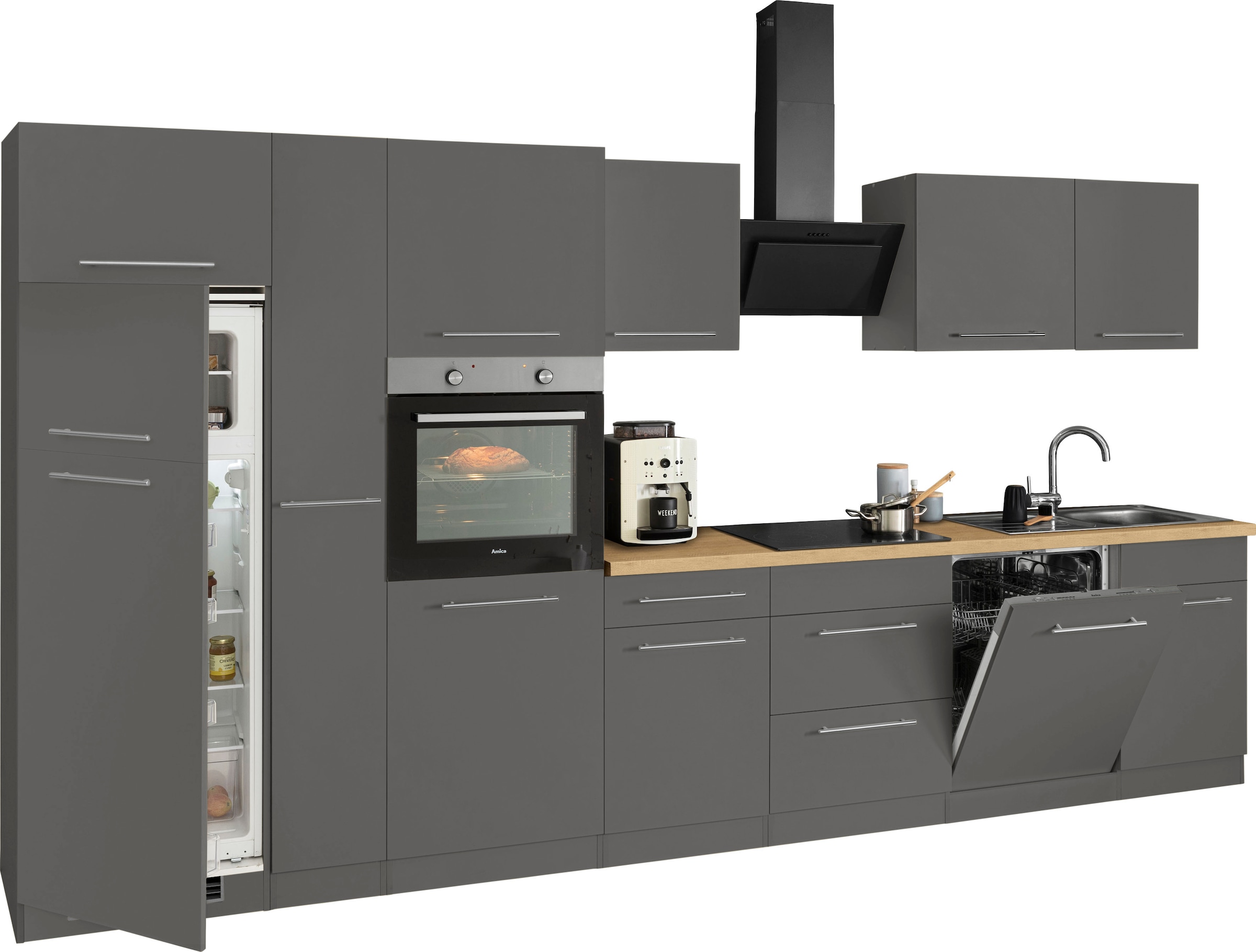 wiho Küchen Küchenzeile »Unna«, mit E-Geräten, Breite 370 cm