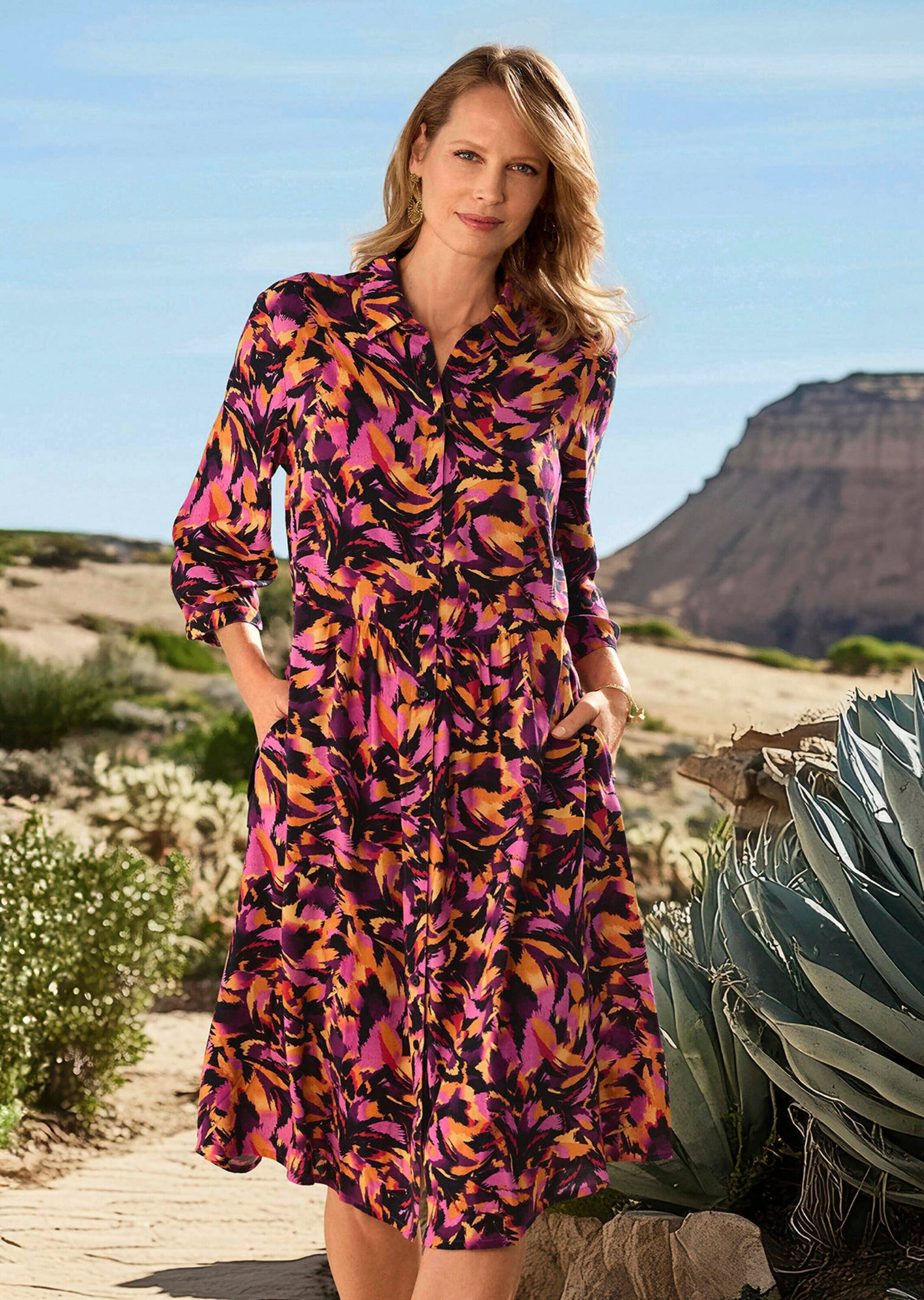 GOLDNER Damen Sommerkleid "Kurzgröße Hemdblusenkleid aus reiner Viskose", rot, Gr. 24, Obermaterial: 100% Viskose CV., Kleider