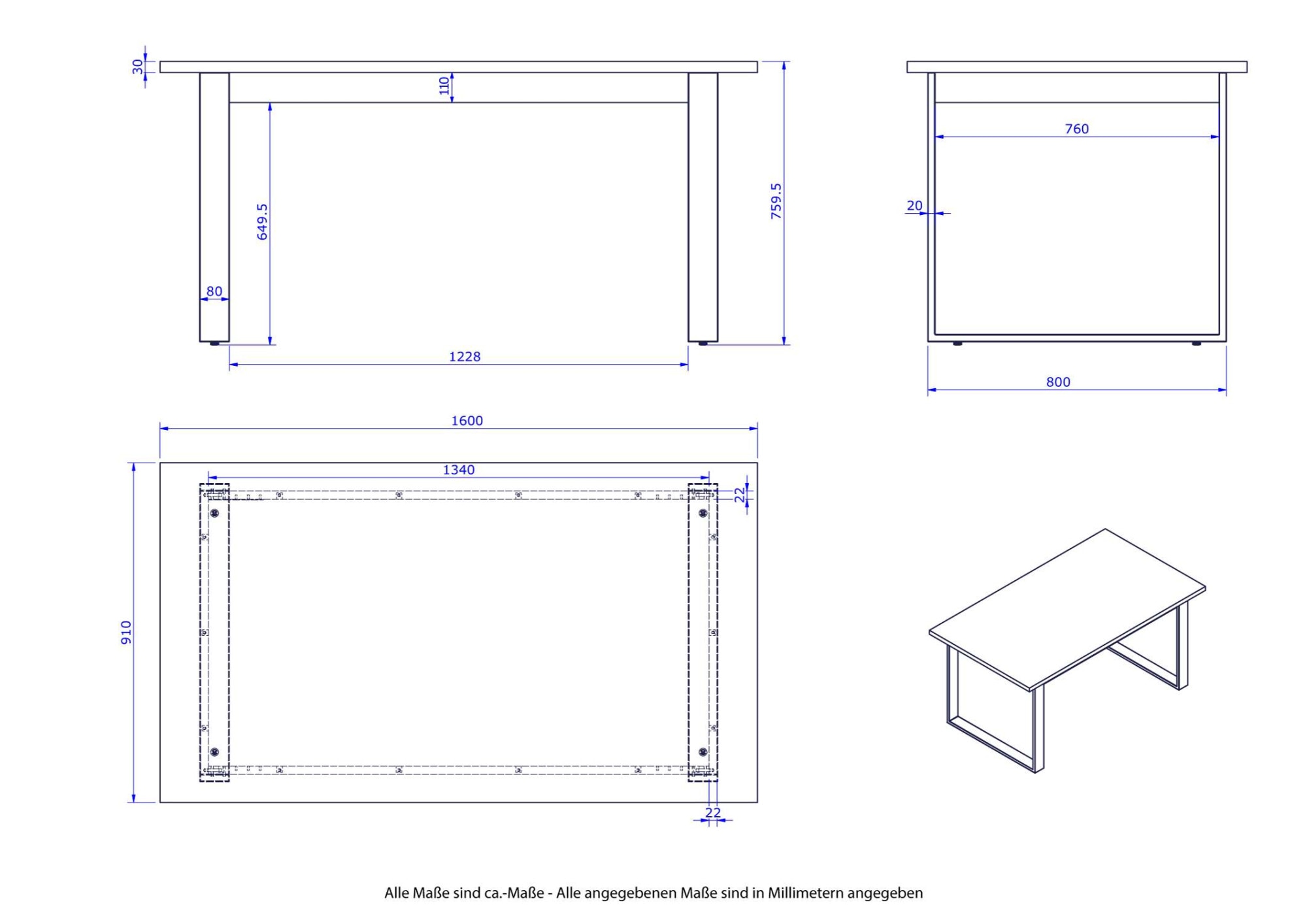 Composad Esstisch »Mundi, Esstisch, Speisetisch, Tisch«, (1 St.), Tischplatte 3 cm, für bis zu 6 Sitzplätze