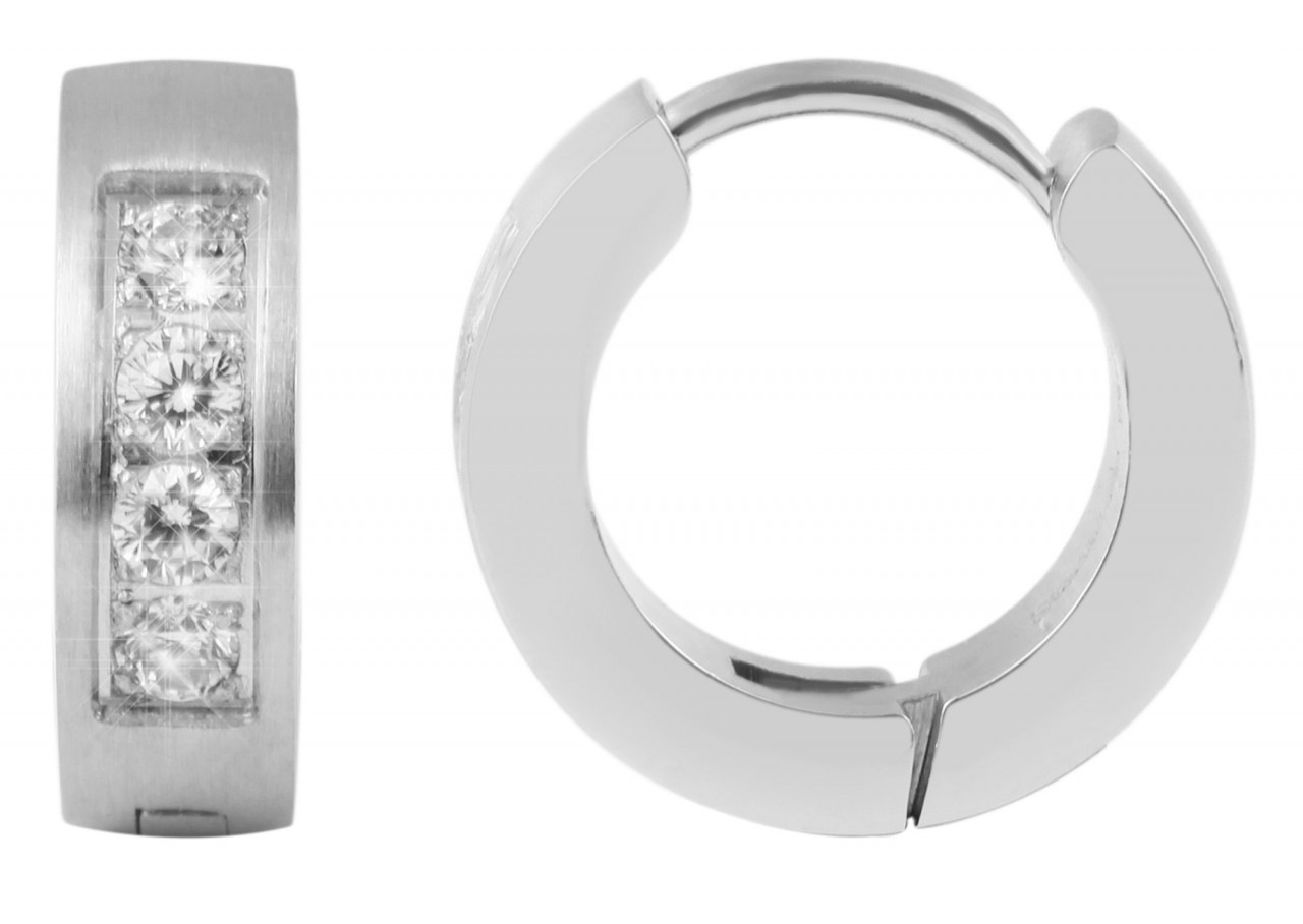 Paar Creolen ADELIA´S "Damen Creolen aus poliertem Edelstahl und Strass Ø 9 mm", weiß, Ohrringe, Damen, Damen, Edelstahl