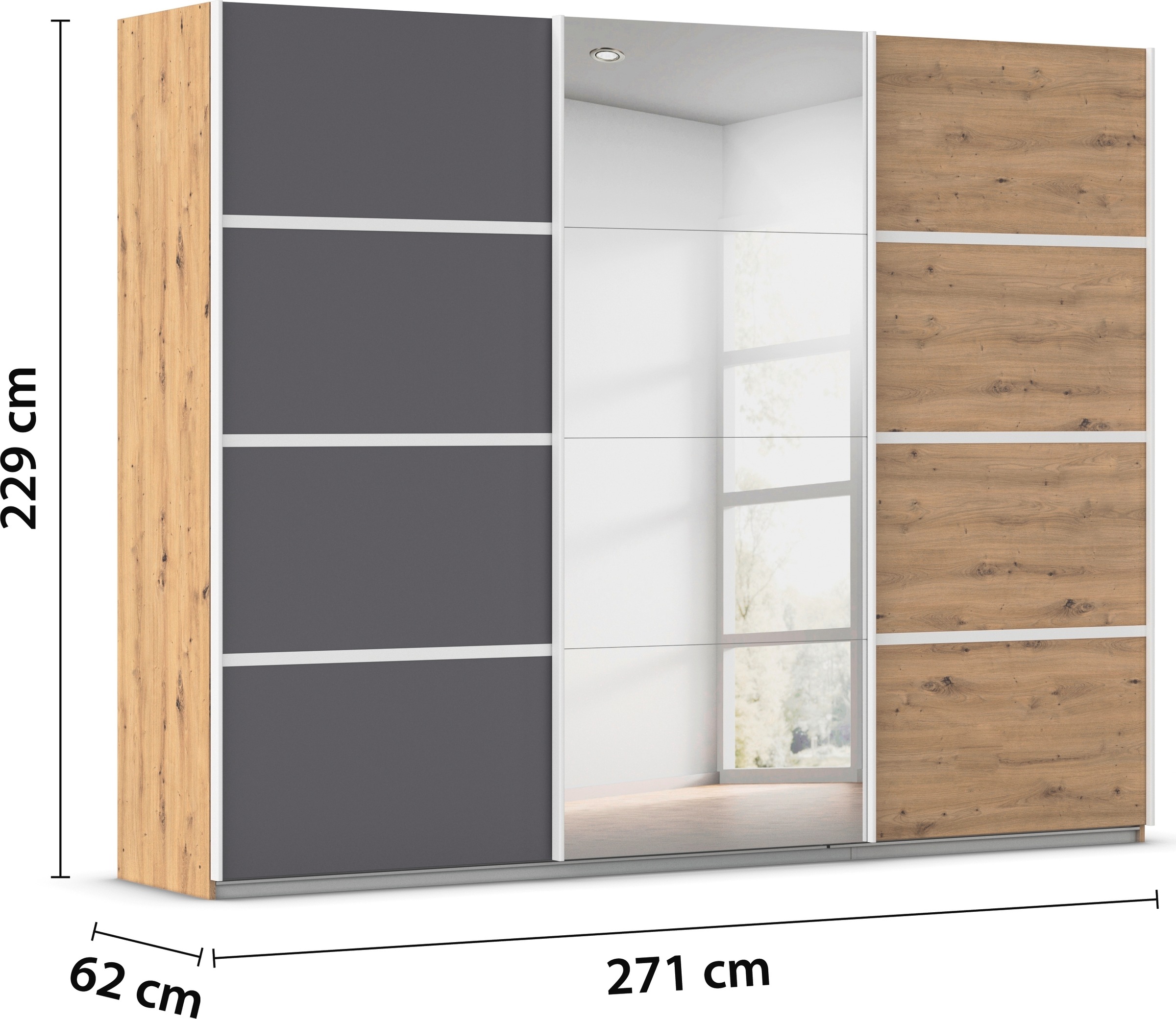 rauch Kleiderschrank »Schwebetürenschrank Garderobe Schrank TOP ANGEBOT Avola«, (in 3 verschiedenen Ausstattungen BASIC/CLASSIC/PREMIUM inkl. Spiegel), mit eleganten Zierleisten in Chrom, Schwarz oder Weiß MADE IN GERMANY