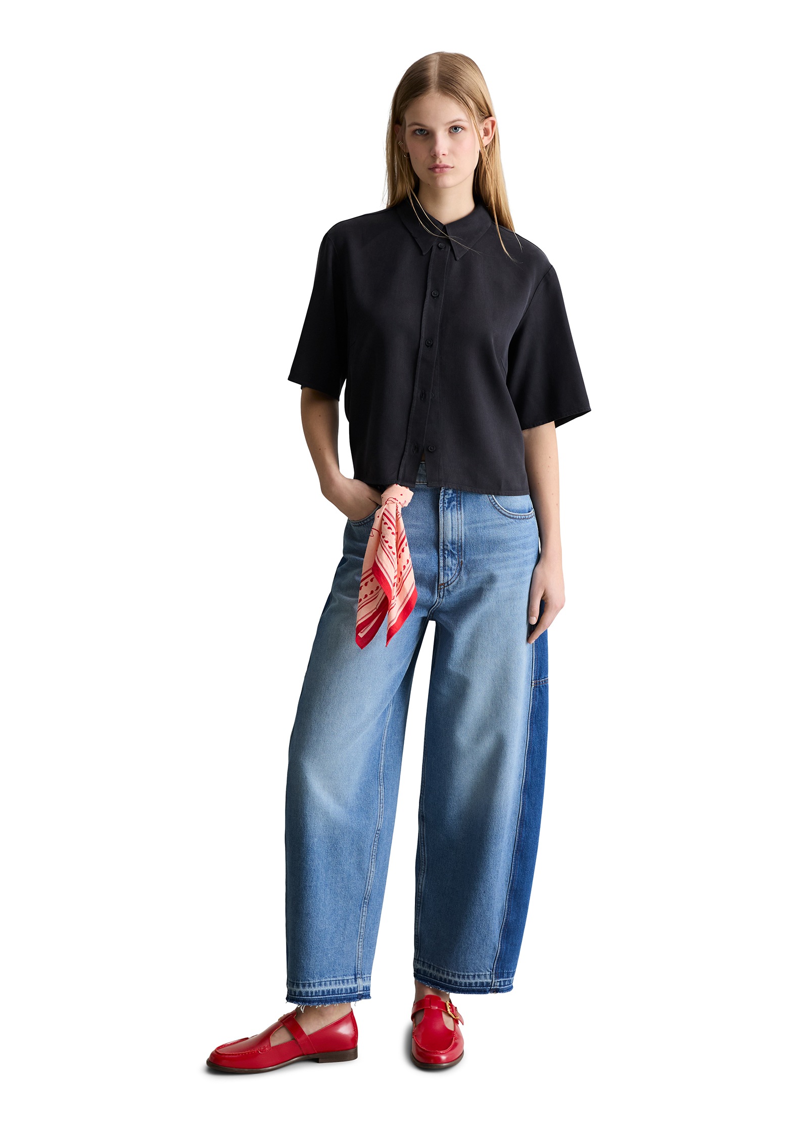 Marc O'Polo Denim Lyocell Crop Blouse Blue Depths XL 3