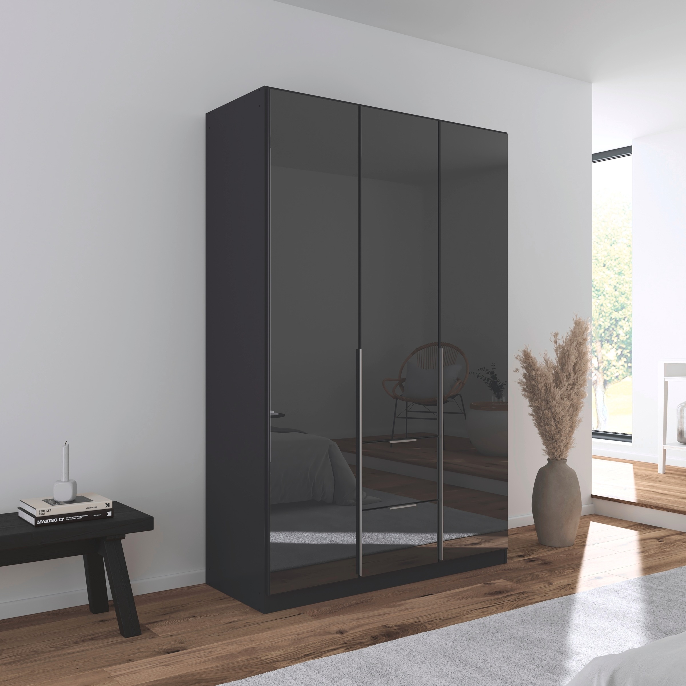 rauch Drehtürenschrank »Kleiderschrank Kleiderschränke Schrank Garderobe AGORDO mit Glasfront«, (in zwei Griff-Farben mit Glasfront), mit Außenschubkästen, in 6 Breiten und 2 Höhen MADE IN GERMANY
