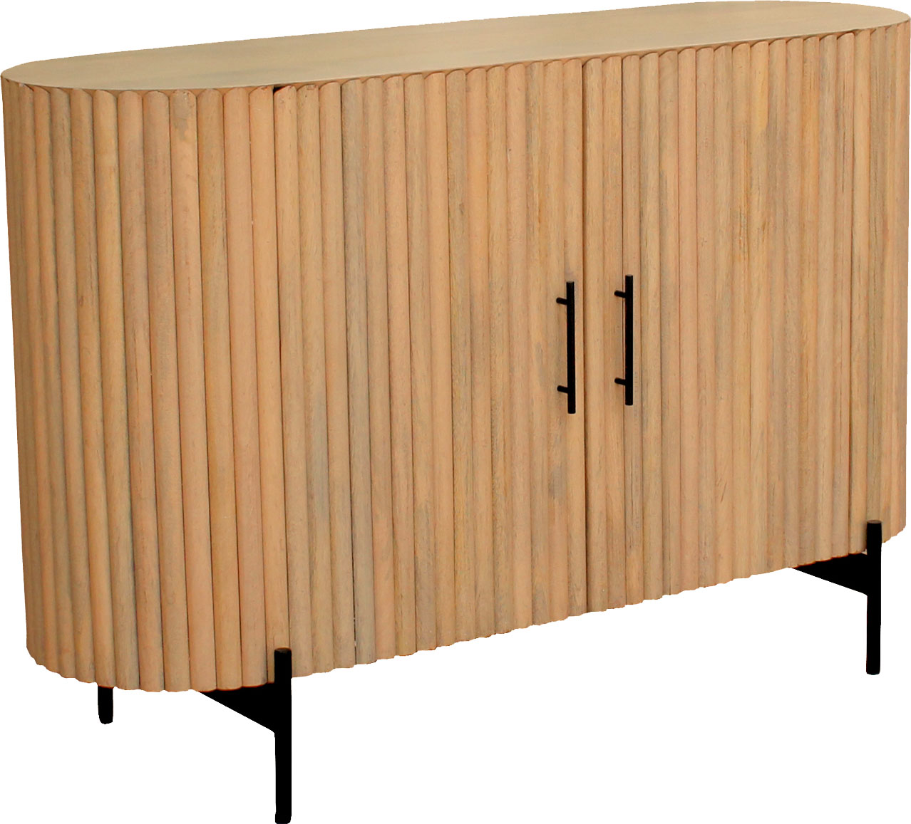 SIT Kommode "Pula aus Mangoholz mit Lamellen-Design & schwarzen Metallfüßen" 1 Stk. tlg. 2 Türen mit großzügigen Fächern & 14 cm hohen Metallfüßen