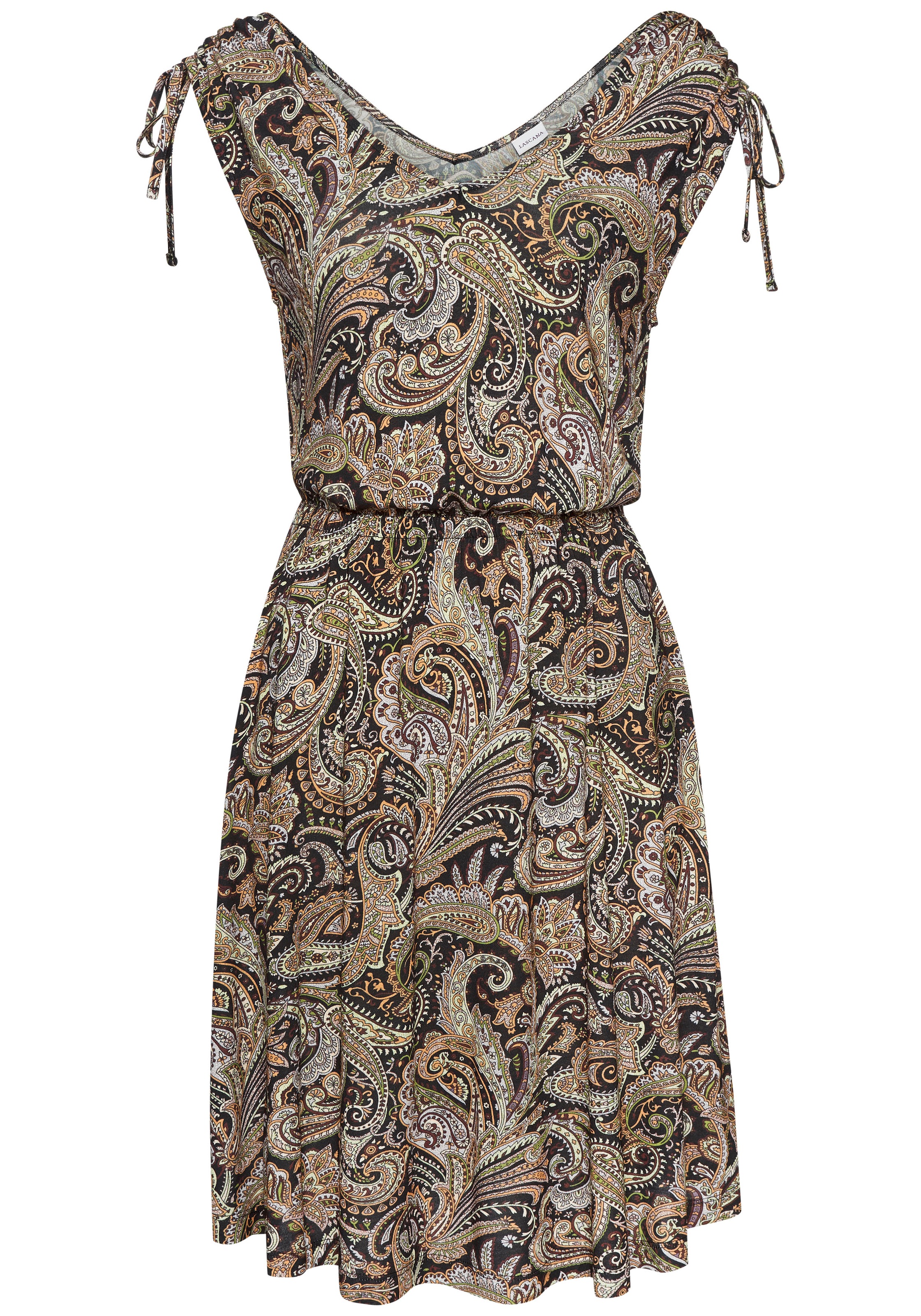 LASCANA Jerseykleid Ohne Taschen mit Bändern an den Trägern, Alloverprint günstig online kaufen