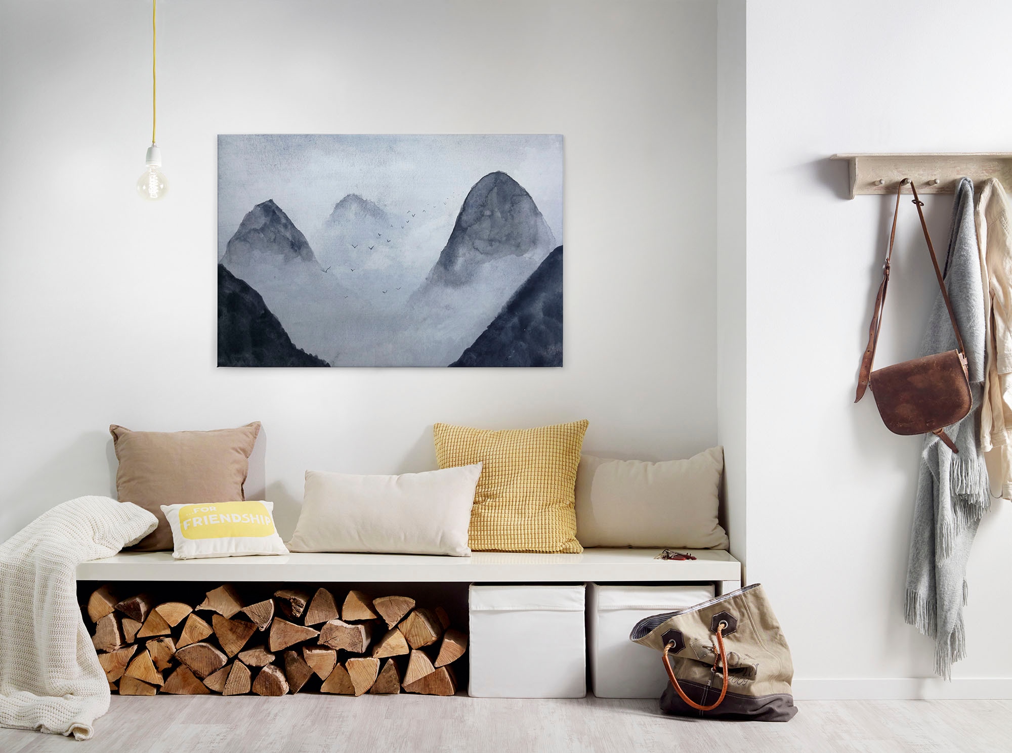 A.S. Création Leinwandbild "Misty Rocks", Berge, (1 St.), Nebel Bild Keilrahmen Berg Gebirge Landschaft