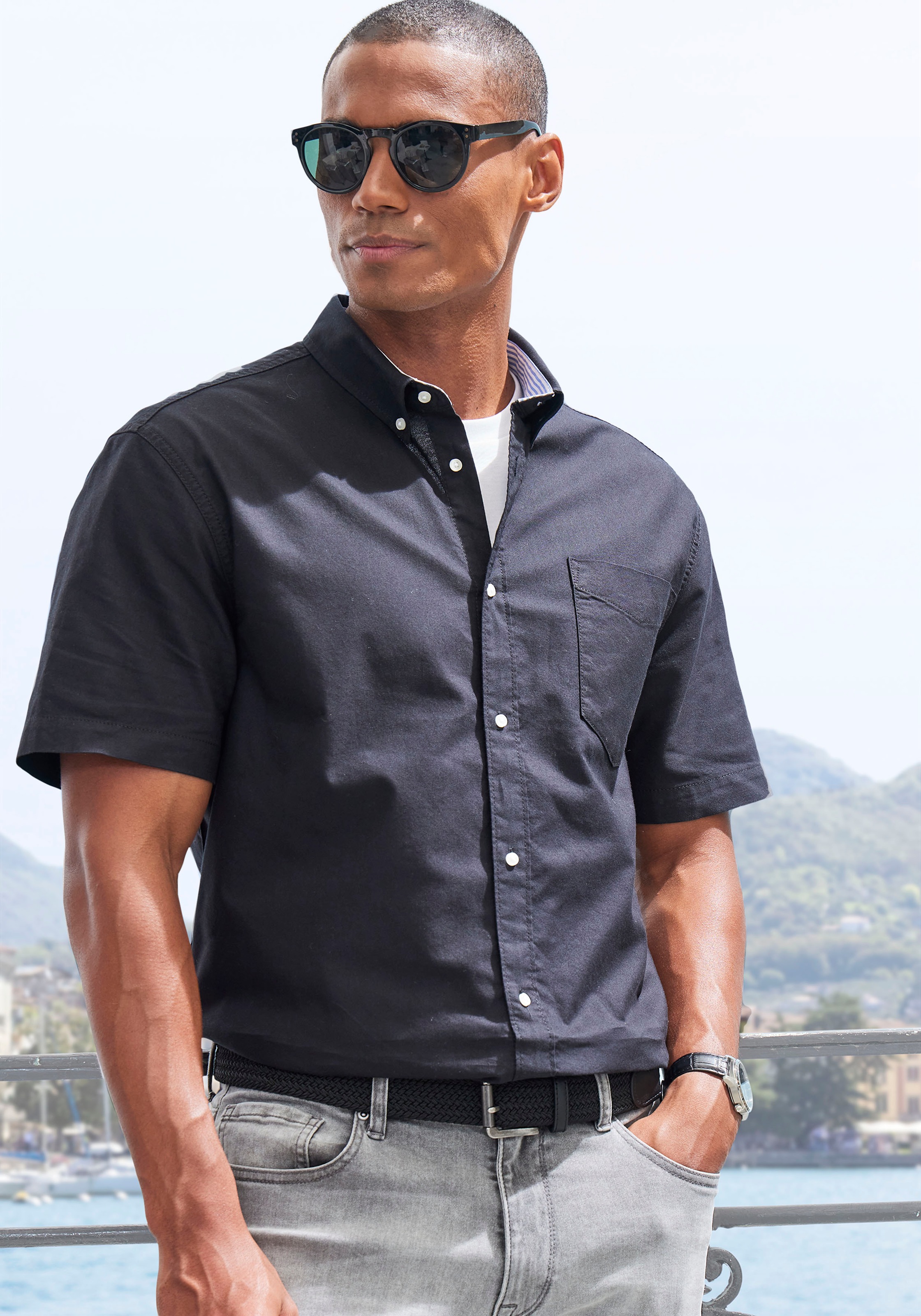 Thumbnail - H.I.S Kurzarmhemd "regular-fit" mit Button-down-Kragen, reine Baumwolle