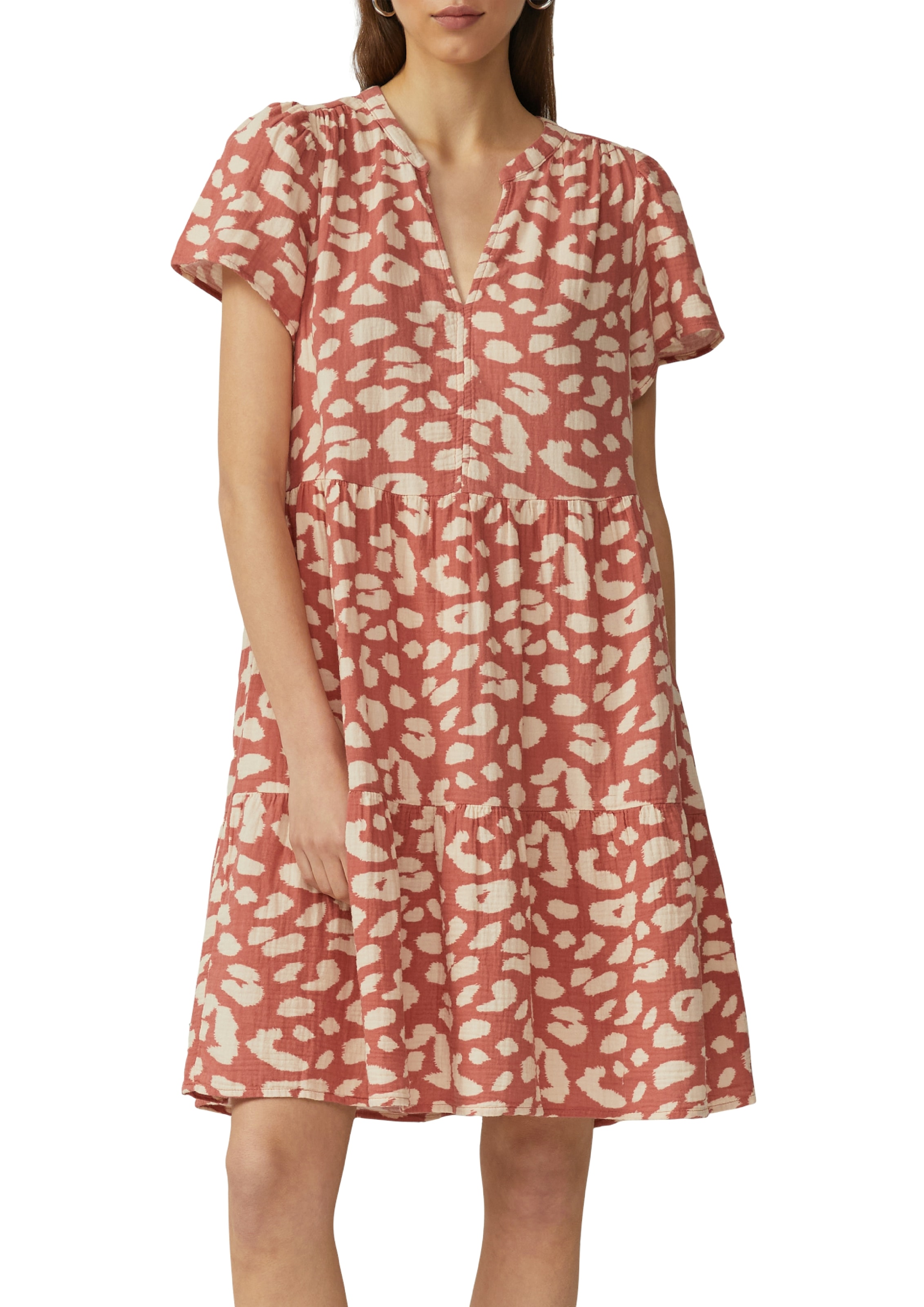 QS Volantkleid, aus reiner Baumwolle, kurzarm, mit All-Over Muster günstig online kaufen
