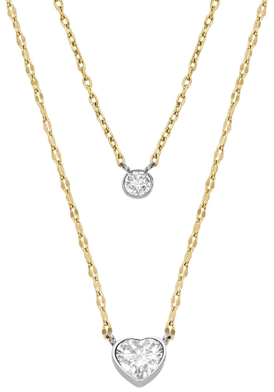 Kette mit Anhänger FOSSIL "Schmuck Geschenk Edelstahl Halskette SADIE Kreis Herz", gelb (edelstahlfarben, gelbgoldfarben, kristallweiß), Halsketten, Damen, Edelstahl, L: 41, mit Zirkonia (synth.) 2