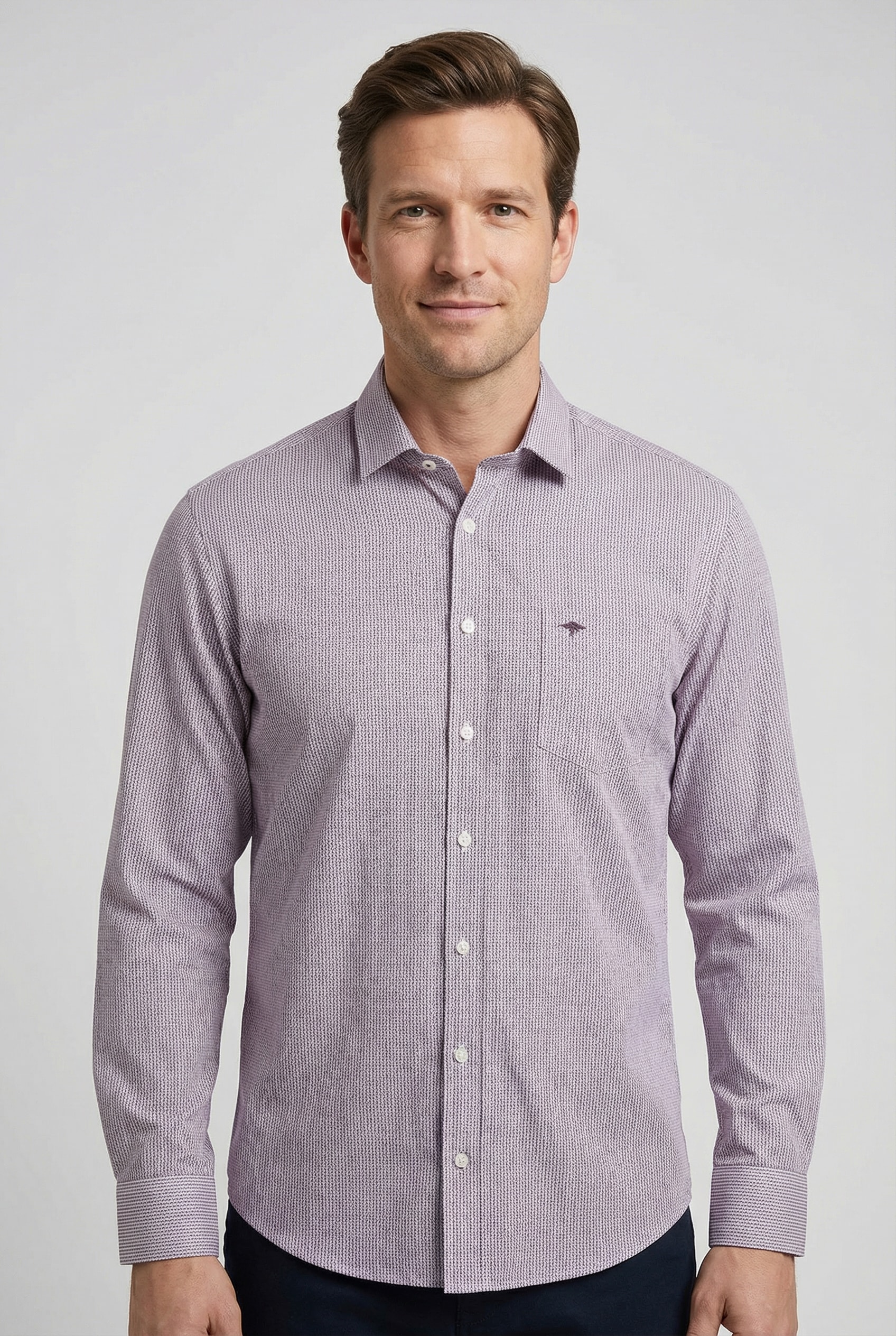 FYNCH-HATTON Langarmhemd normale Passform, Struktur-Print, mit Brusttasche günstig online kaufen