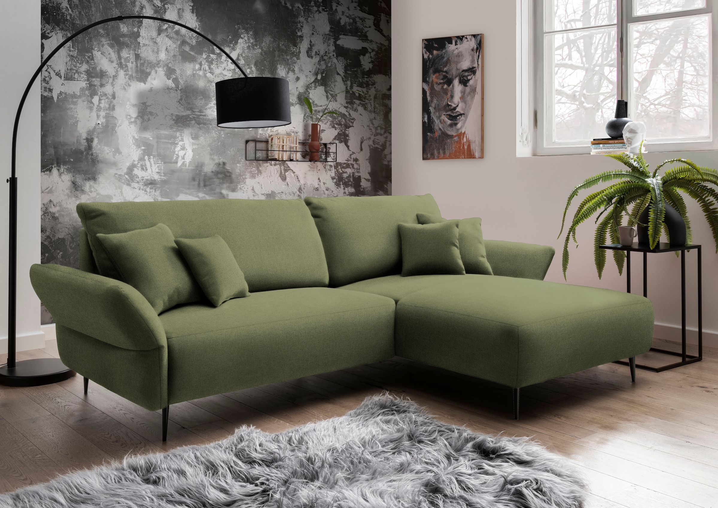 Home affaire Ecksofa "Amarena modern & bequem, verstellbare Armlehnen, L-Form" inklusive Armlehnenverstellfunktion, inkl. 4x Zierkissen