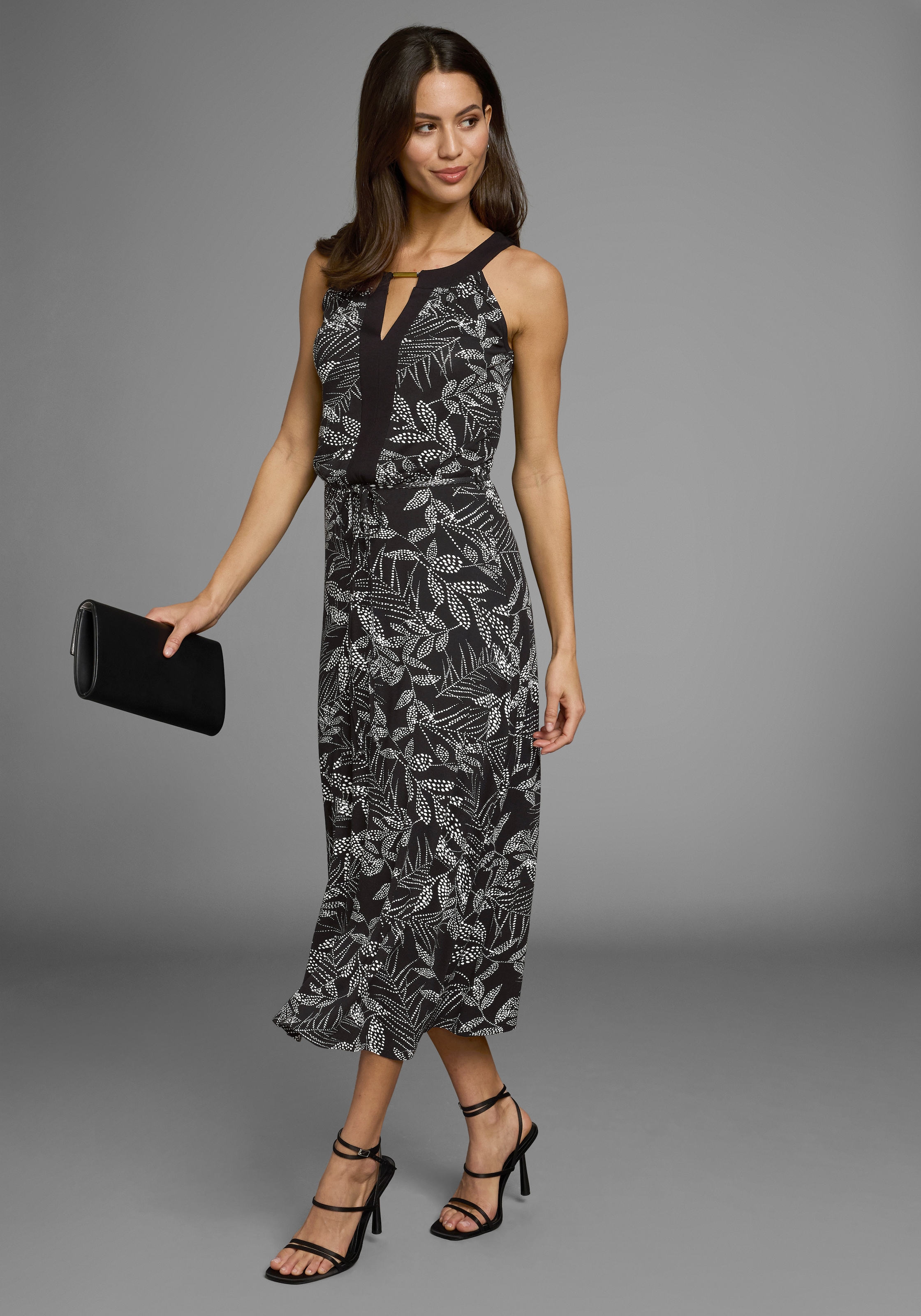 Laura Scott Sommerkleid, Rundhalsausschnitt mit Kontrasteinsatz, Midi-Länge günstig online kaufen