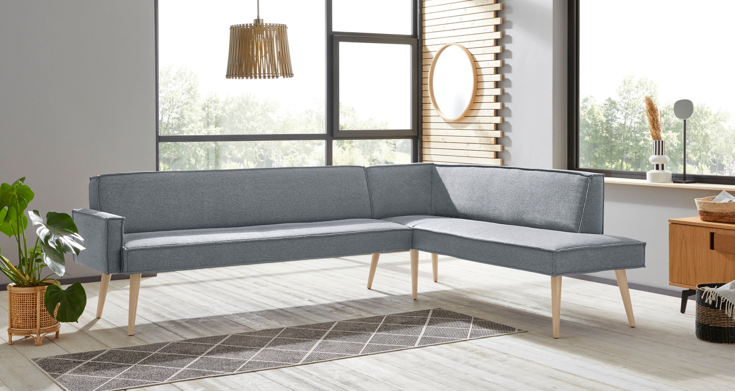 exxpo - sofa fashion Eckbank "Lungo, moderne Kedernaht, bequem und elegant, hoher Holzfuß", hochwertige Detailverarbeitu