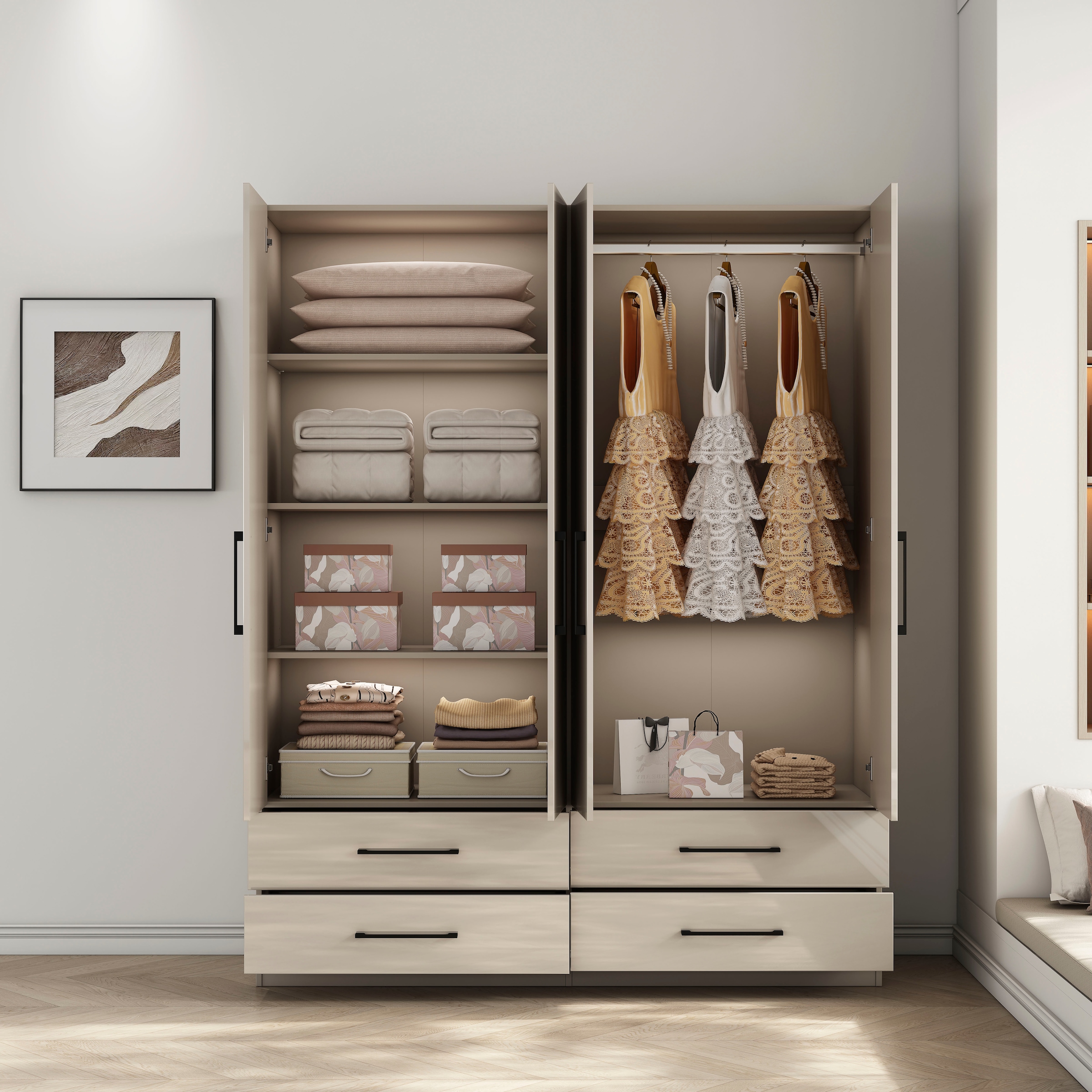 OTTO home Kleiderschrank »Sylt Schlafzimmerschrank Bestseller mit hochglänzenden Fronten« Drehtürenschrank mit 4 Schubladen und 4 Türen,  Schrank in Breite 160 mit viel Stauraum