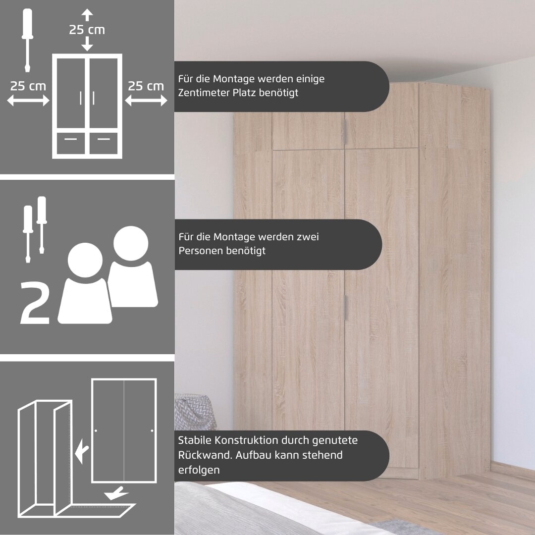 rauch Kleiderschrank »Eckschrank Schrank Ankleidezimmer Schlafzimmer Garderobe LAGOA« voll ausgestattet viel Stauraum, optional mit Aufsatz MADE IN GERMANY