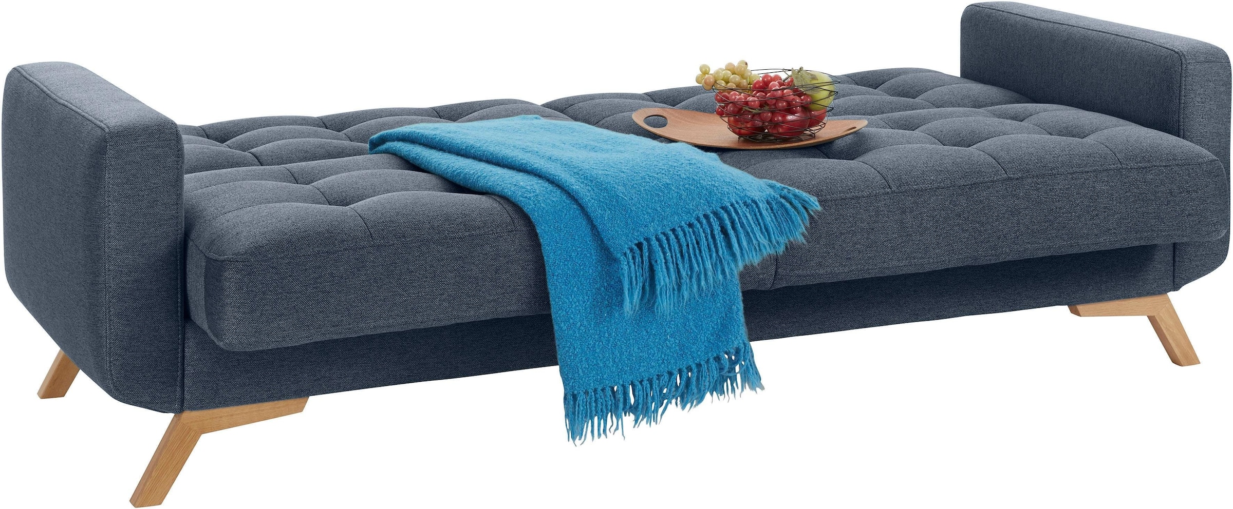 exxpo - sofa fashion 3-Sitzer »Fiord, aktuelles Design, tolle Detailverarbeitung im Sitz und Rücken«, bequem, wahlweise Kippcouch mit Bettfunktion und Bettkasten, Holzfuß