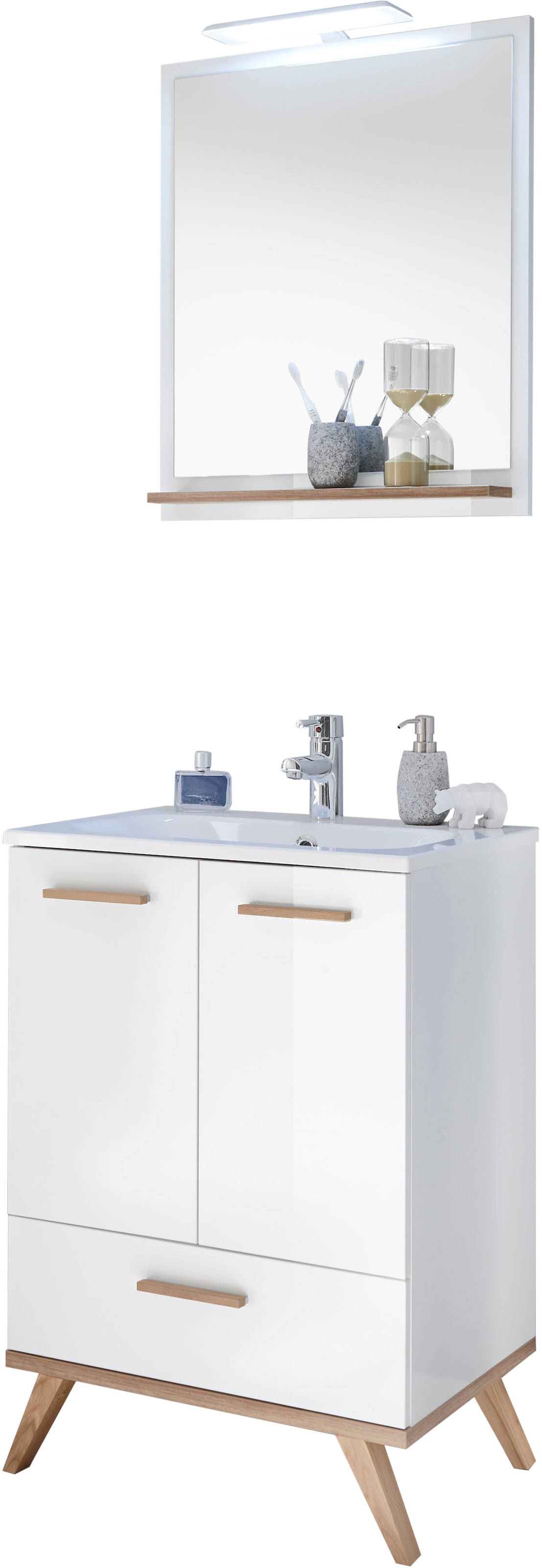 Saphir Badmöbel-Set "Quickset 2-teilig, Mineralmarmor-Waschtisch und LED-Sp günstig online kaufen