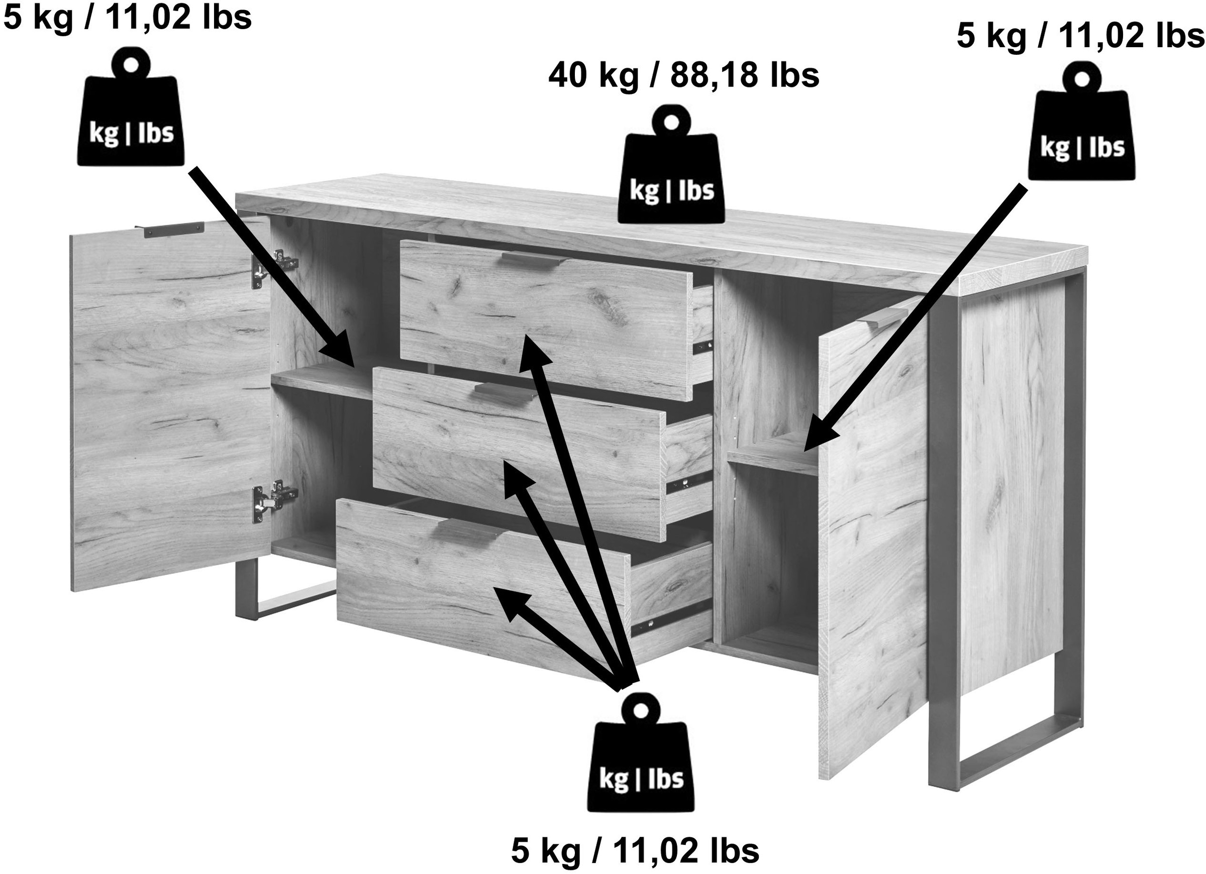 Jahnke Sideboard »LOOP SB 150«, (1 St.), mit 2 Türen + 3 Schubladen, Breite ca. 150 cm