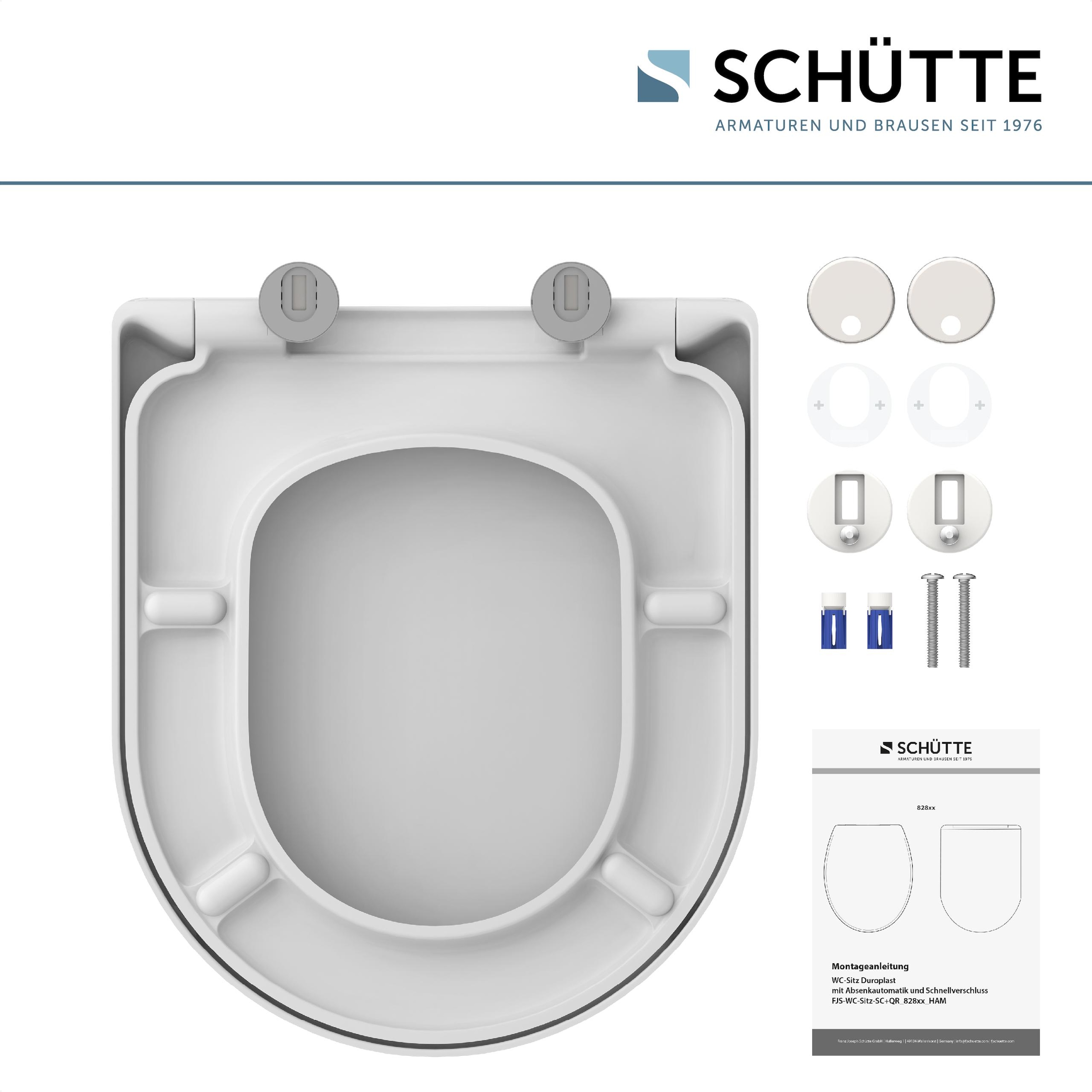 Schütte WC-Sitz »Duroplast, WHITE D-Form PRO 2«, (WC-Sitz, Befestigungsmaterial, Montageanleitung), mit Absenkautomatik und Schnellverschluss