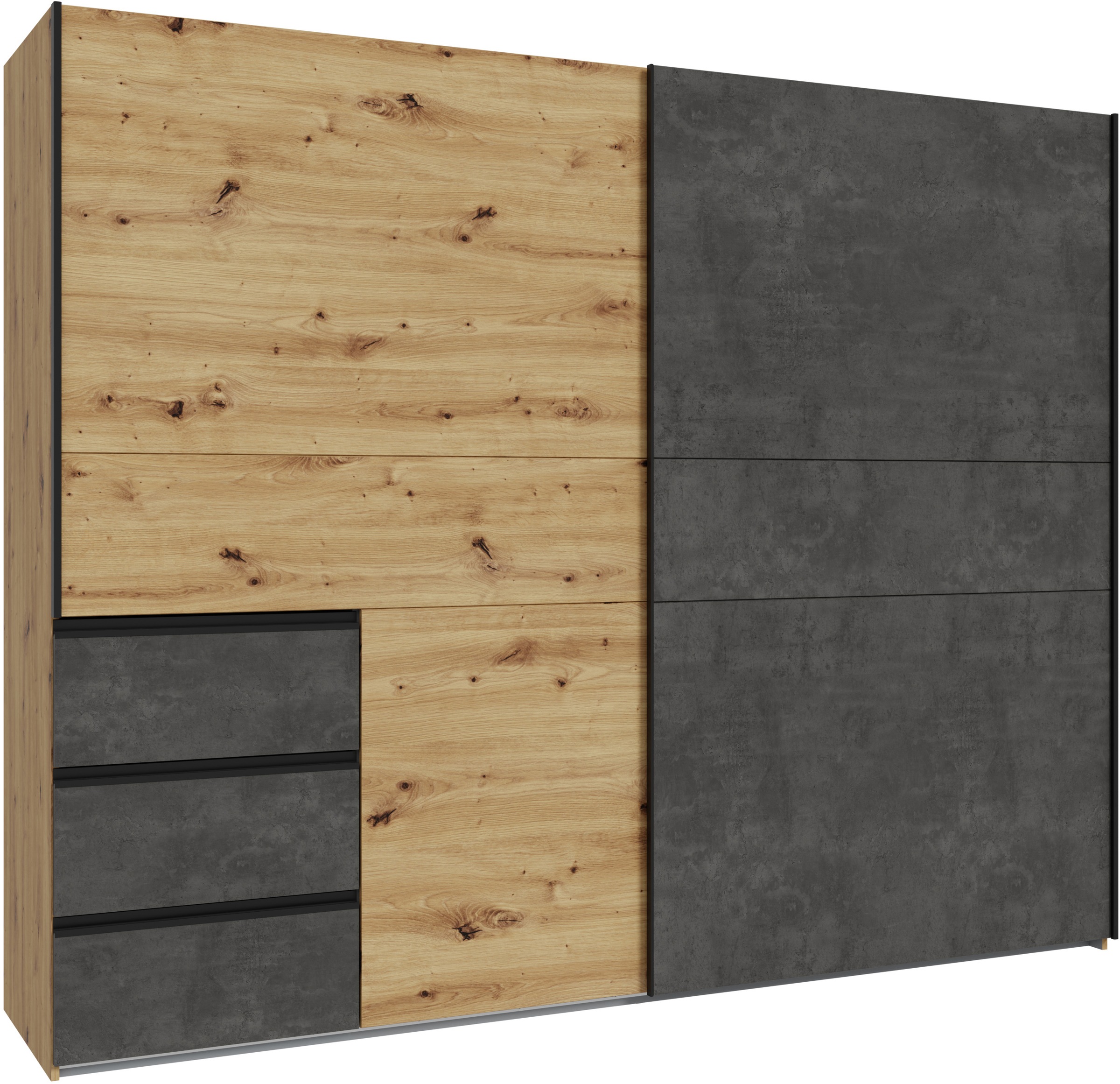 FORTE Schwebetürenschrank, Schwebetürenschrank, Stauraum, Schubkästen, erhältlich in 2 Dekoren