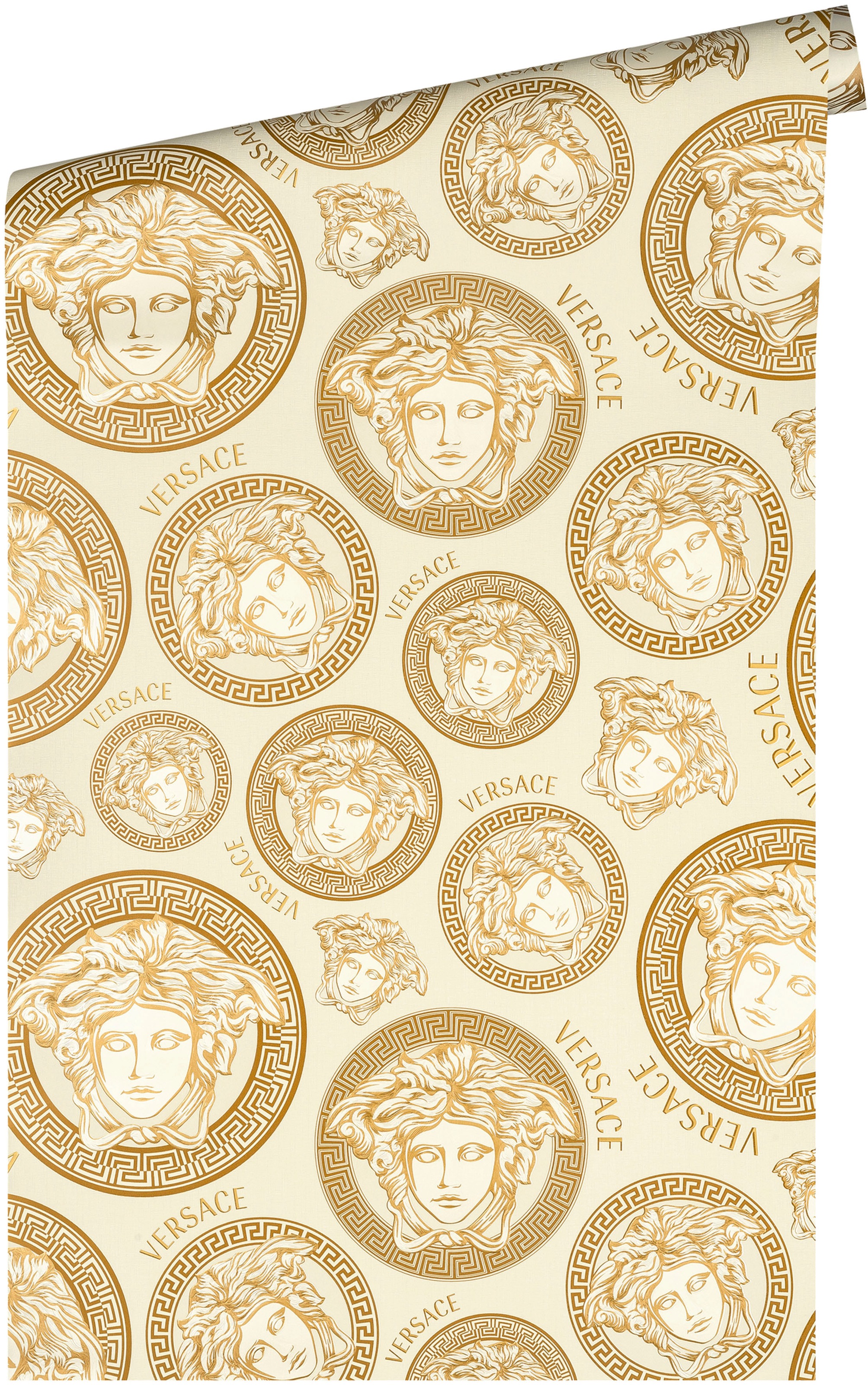 Versace Vliestapete »Wallpaper Versace 5 Medusakopf«, leicht glänzend-gemustert-abstrakt, Designertapete Tapeten Wohnzimmer Schlafzimmer Küche Flur Design Optik