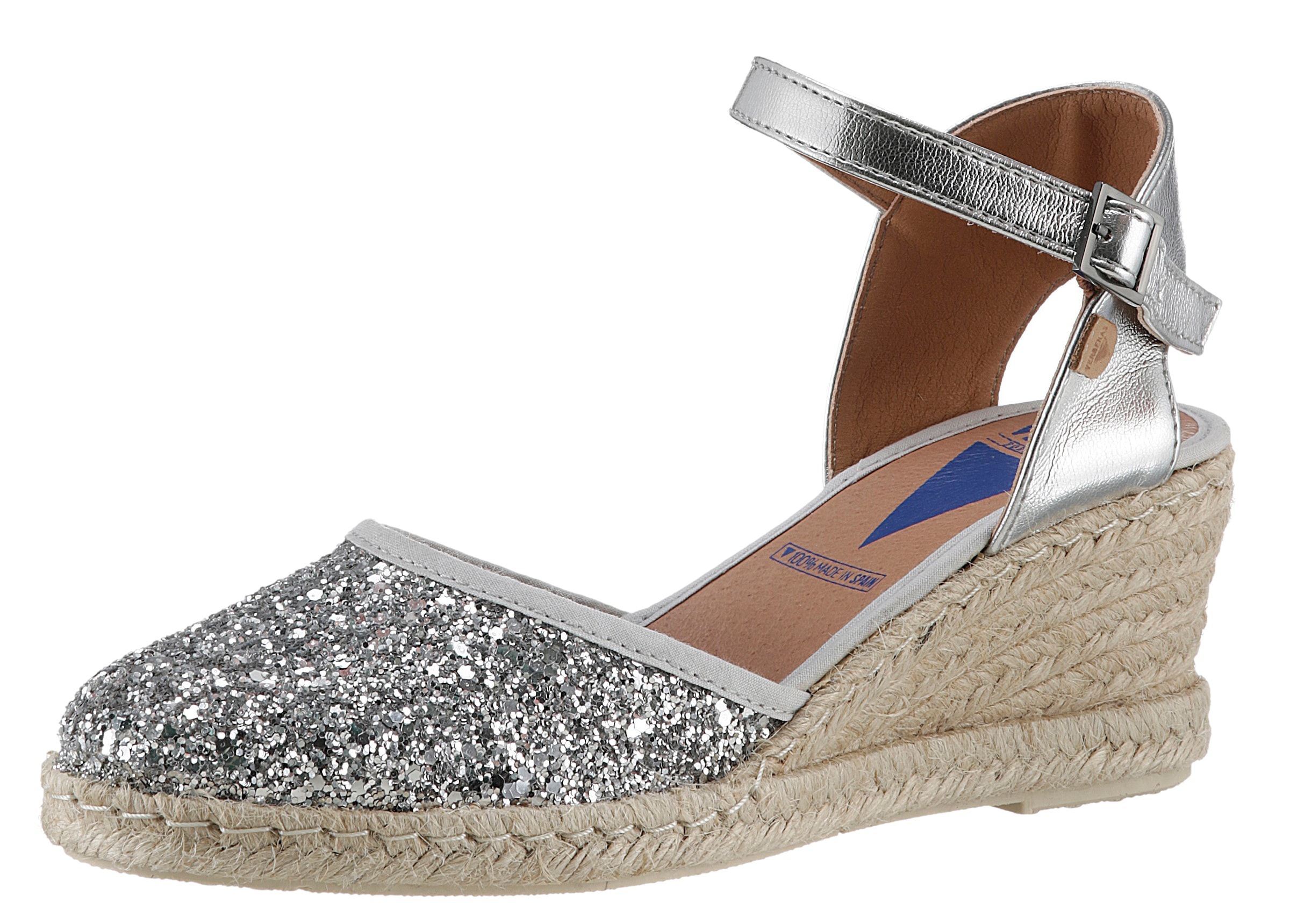 VERBENAS Sandalette »MALENA GLITTER«, Sommerschuh, Sandale, Keilabsatz, mit Glitter an der Schuhspitze