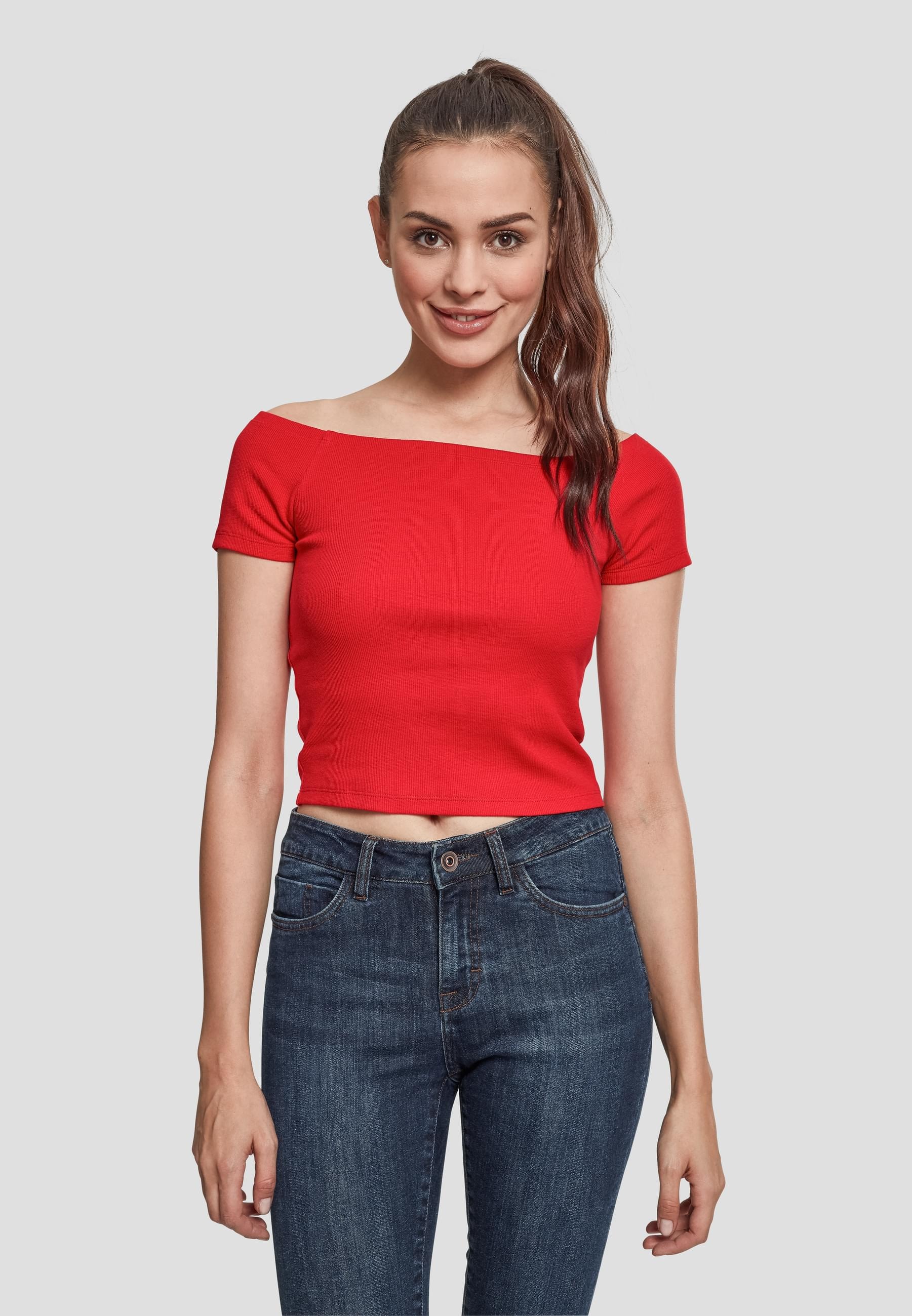 URBAN CLASSICS T-Shirt »Urban Classics Damen Ladies Off Shoulder Rib Tee«