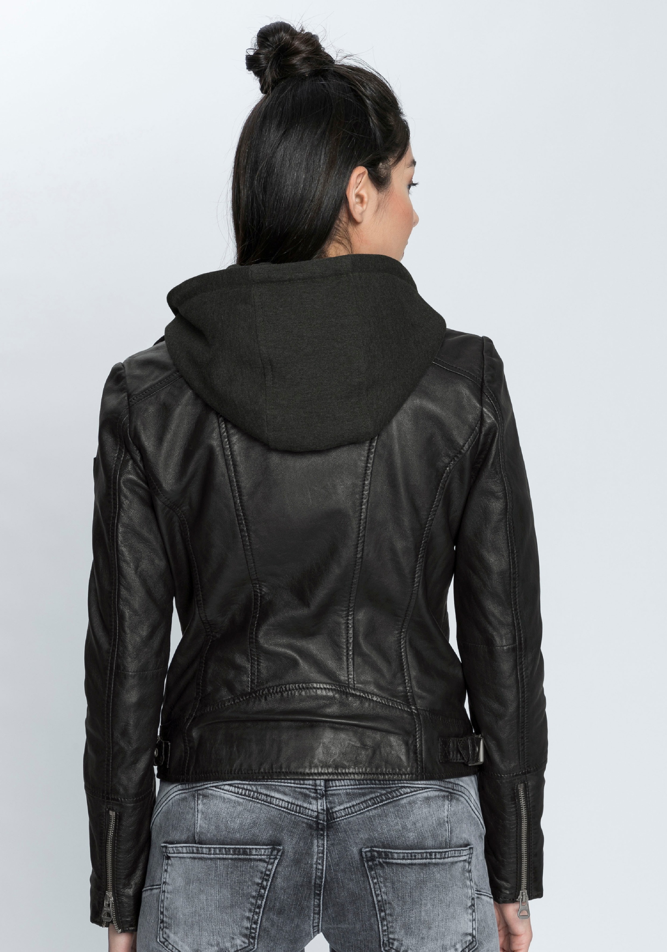 Mauritius Lederjacke "ELA", mit Kapuze, coole 2-in-1-Bikerjacke mit abnehmb günstig online kaufen