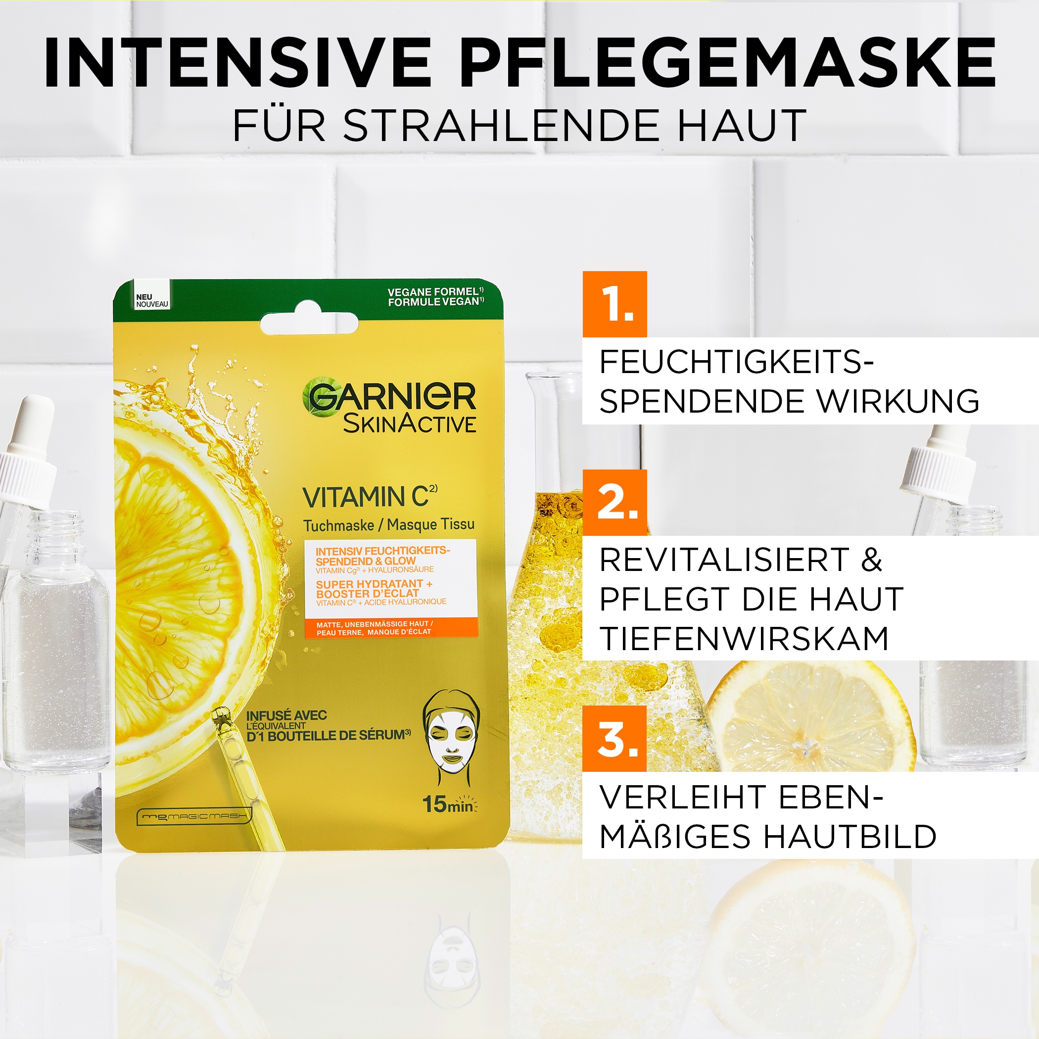 GARNIER Tuchmaske »Vitamin C Tuchmaske«, mit hoher Wirksamkeit