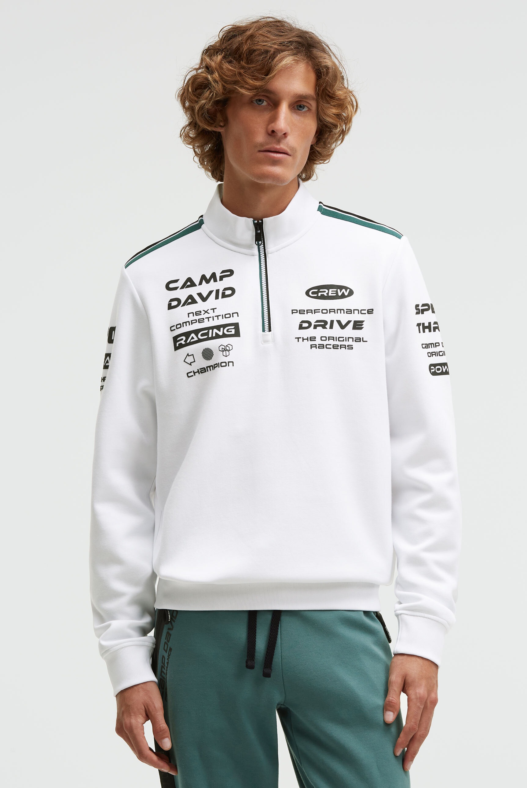 Sweater CAMP DAVID, Herren, Gr. 3XL, weiß, Jersey, Material: 70% Baumwolle, 30% Polyester, bedruckt, regular fit normal, hoch geschlossener Ausschnitt, eingesetzt Rippbündchen, Sweatshirts Sweater, mit Baumwolle 2